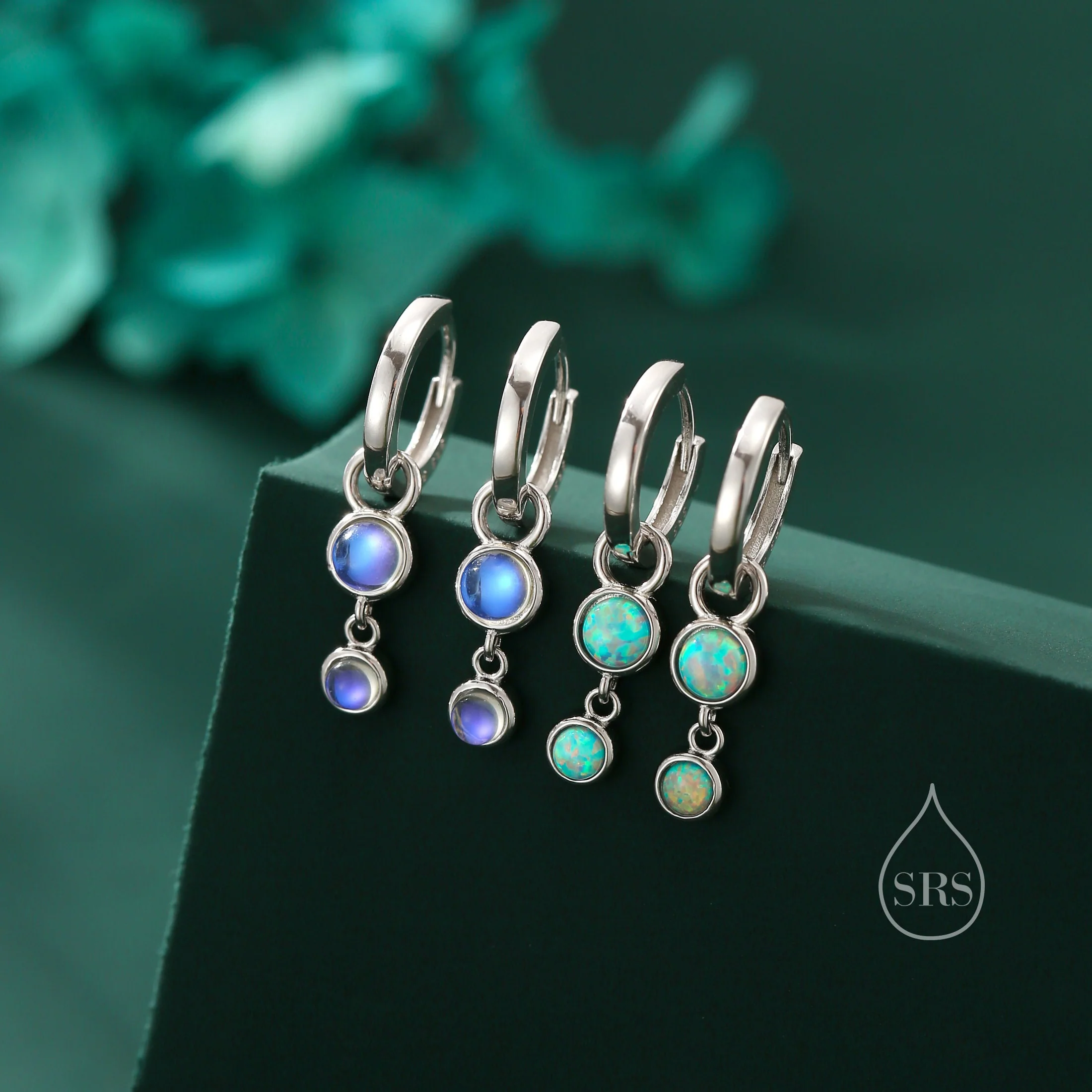 Double Moonstone Dangle Huggie Hoop Earrings in Sterling Silver, Simulated Moonstone Hoops, Silver or Gold, Detachable Charms - Image 9