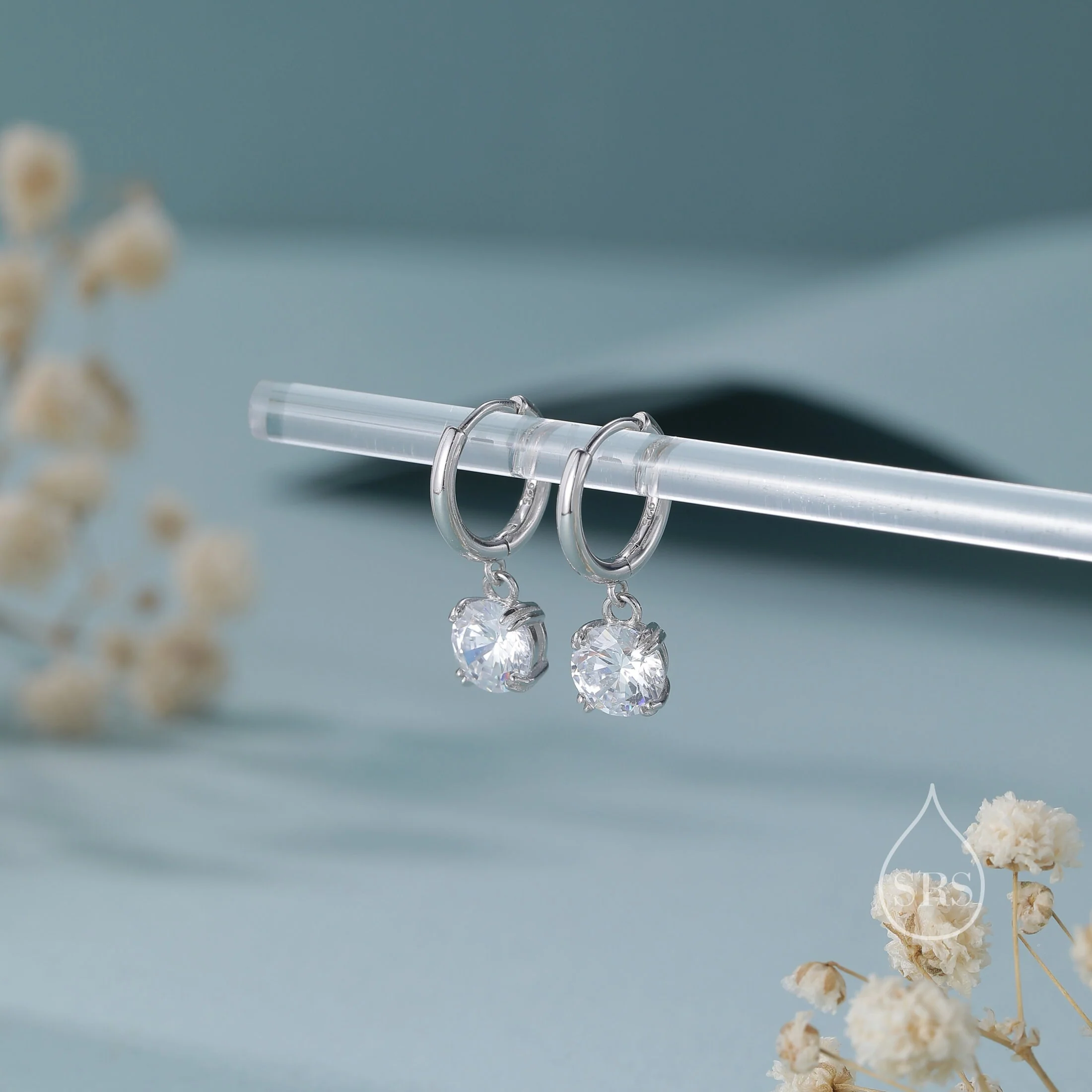 Double Prong CZ Huggie Hoop in Sterling Silver, Silver or Gold or Rose Gold, Minimalist Simple Hoop Earrings, CZ Hoops - Image 3