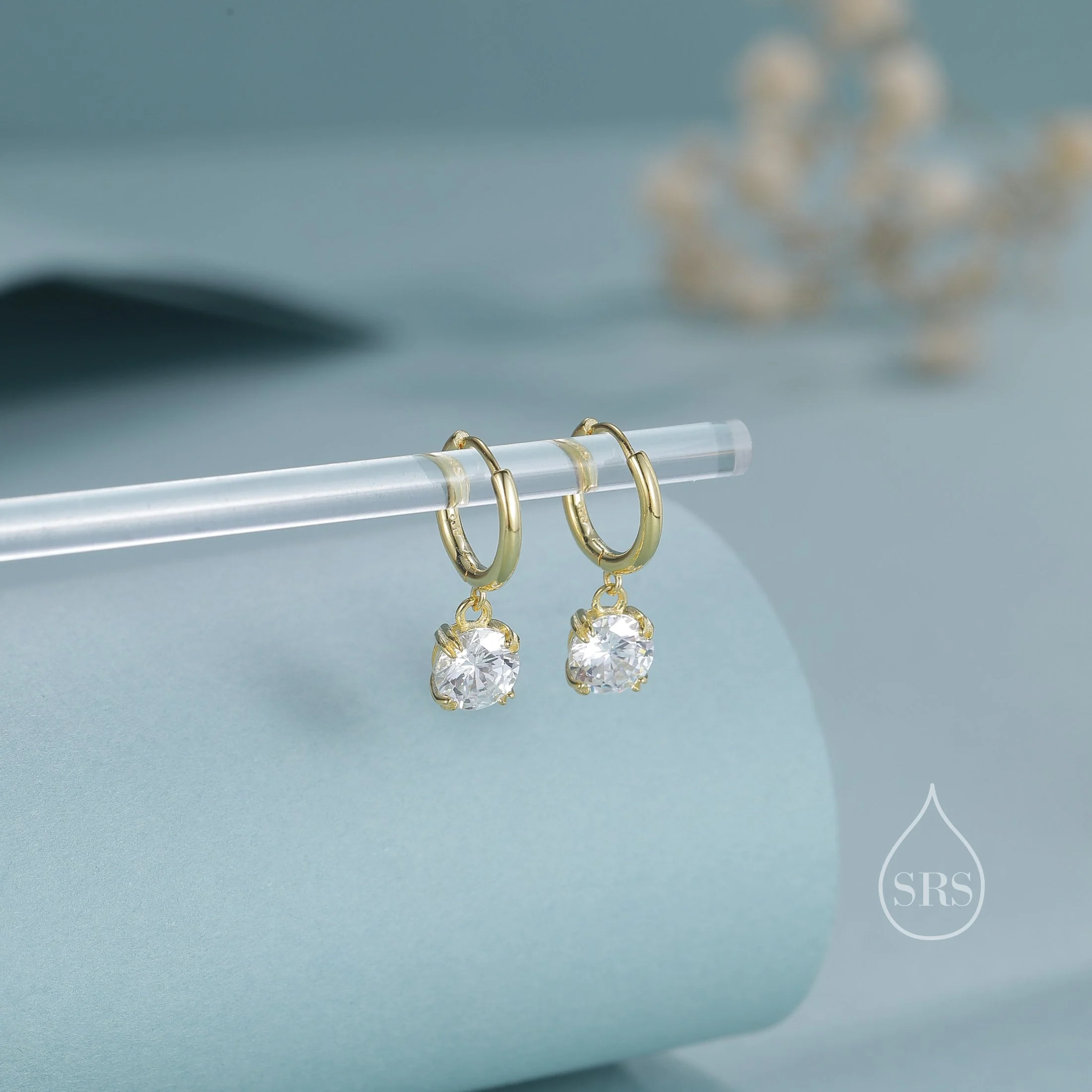 Double Prong CZ Huggie Hoop in Sterling Silver, Silver or Gold or Rose Gold, Minimalist Simple Hoop Earrings, CZ Hoops - Image 4