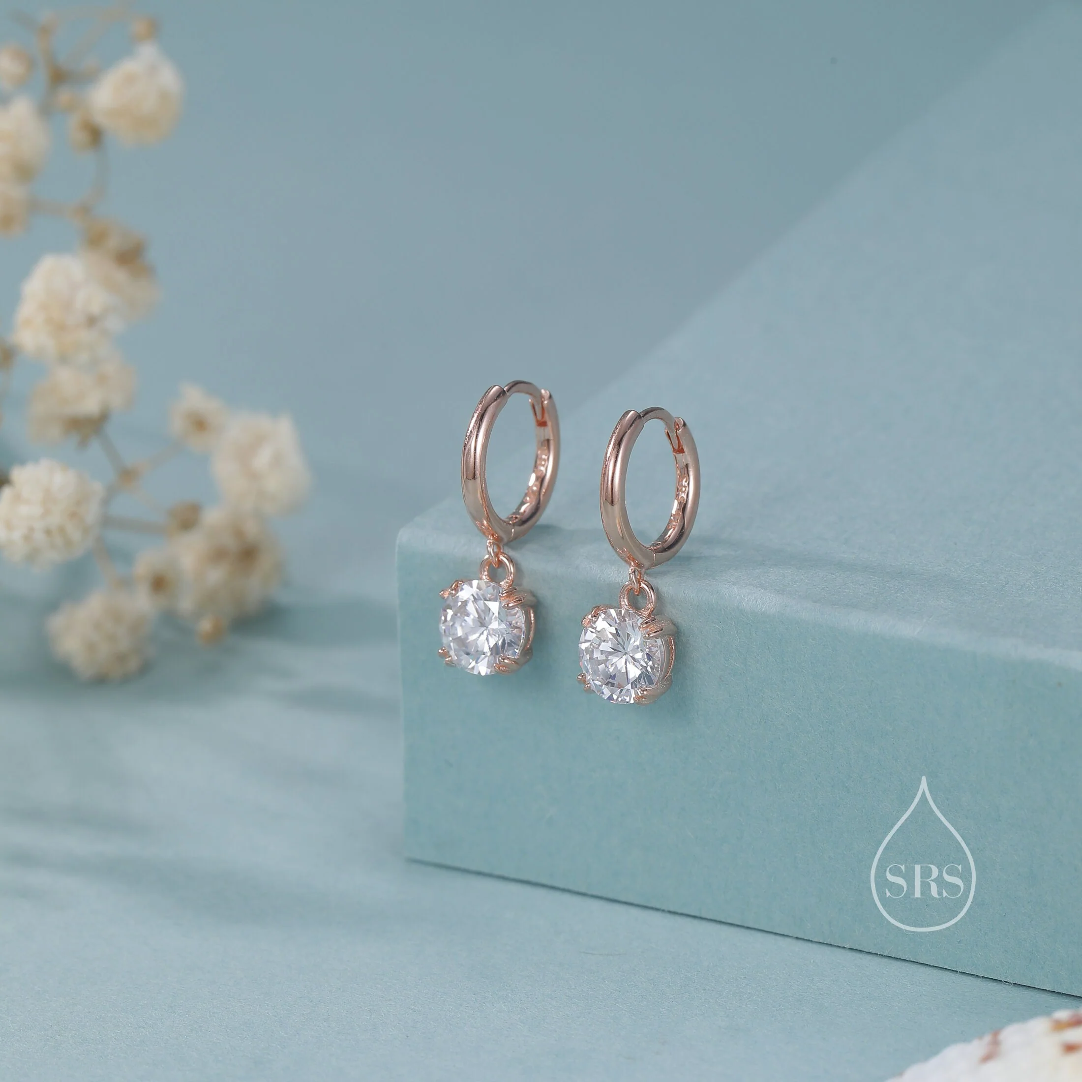 Double Prong CZ Huggie Hoop in Sterling Silver, Silver or Gold or Rose Gold, Minimalist Simple Hoop Earrings, CZ Hoops - Image 5