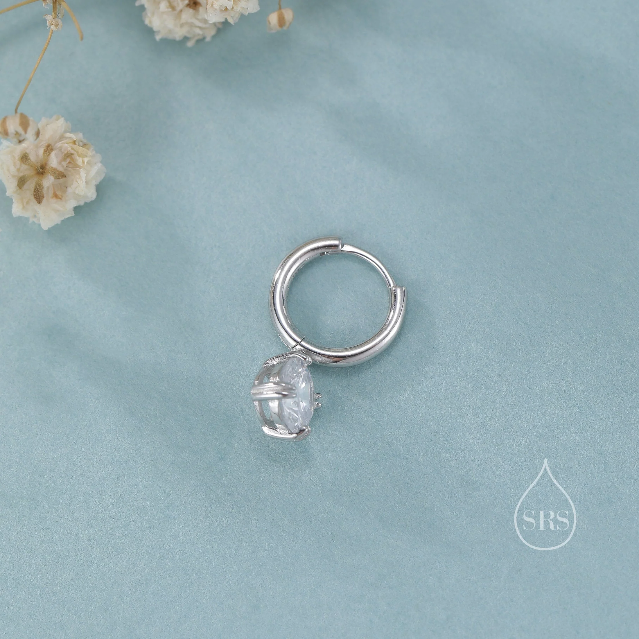 Double Prong CZ Huggie Hoop in Sterling Silver, Silver or Gold or Rose Gold, Minimalist Simple Hoop Earrings, CZ Hoops - Image 7
