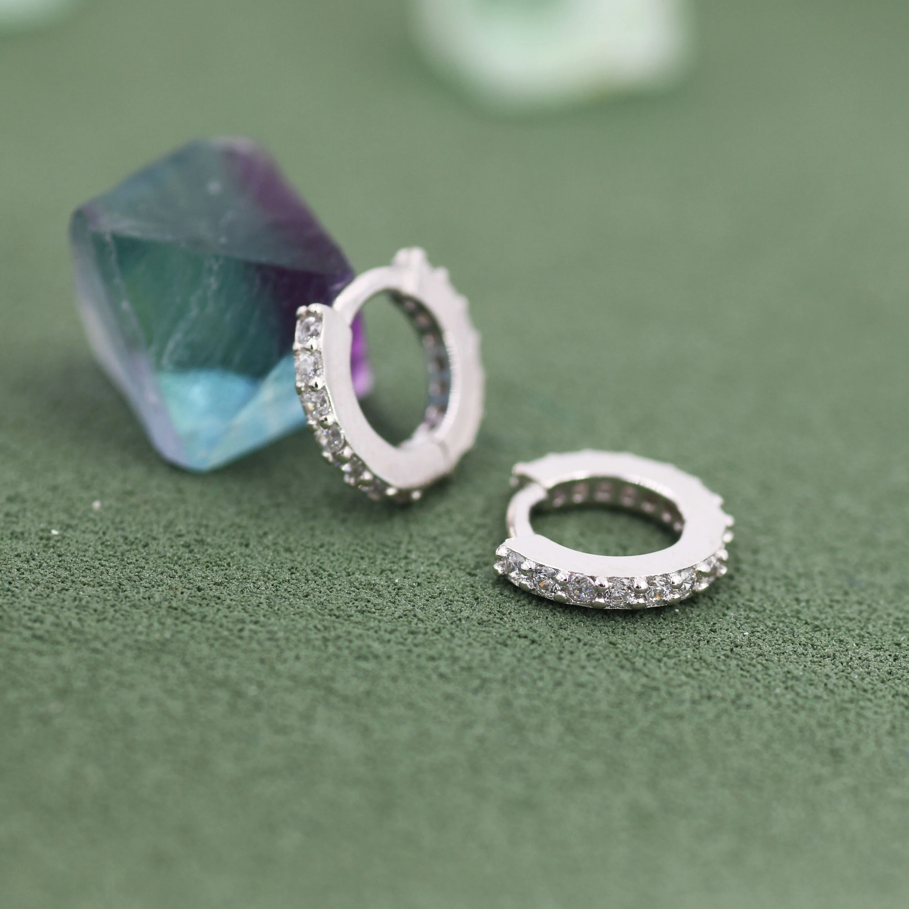 Double Sided CZ Huggie Hoops in Sterling Silver, 6mm, 8mm, 10mm and 12mm Clicker Hoops, Rose Gold or Gold, Simple Sleeper Hoop Earrings - Image 3