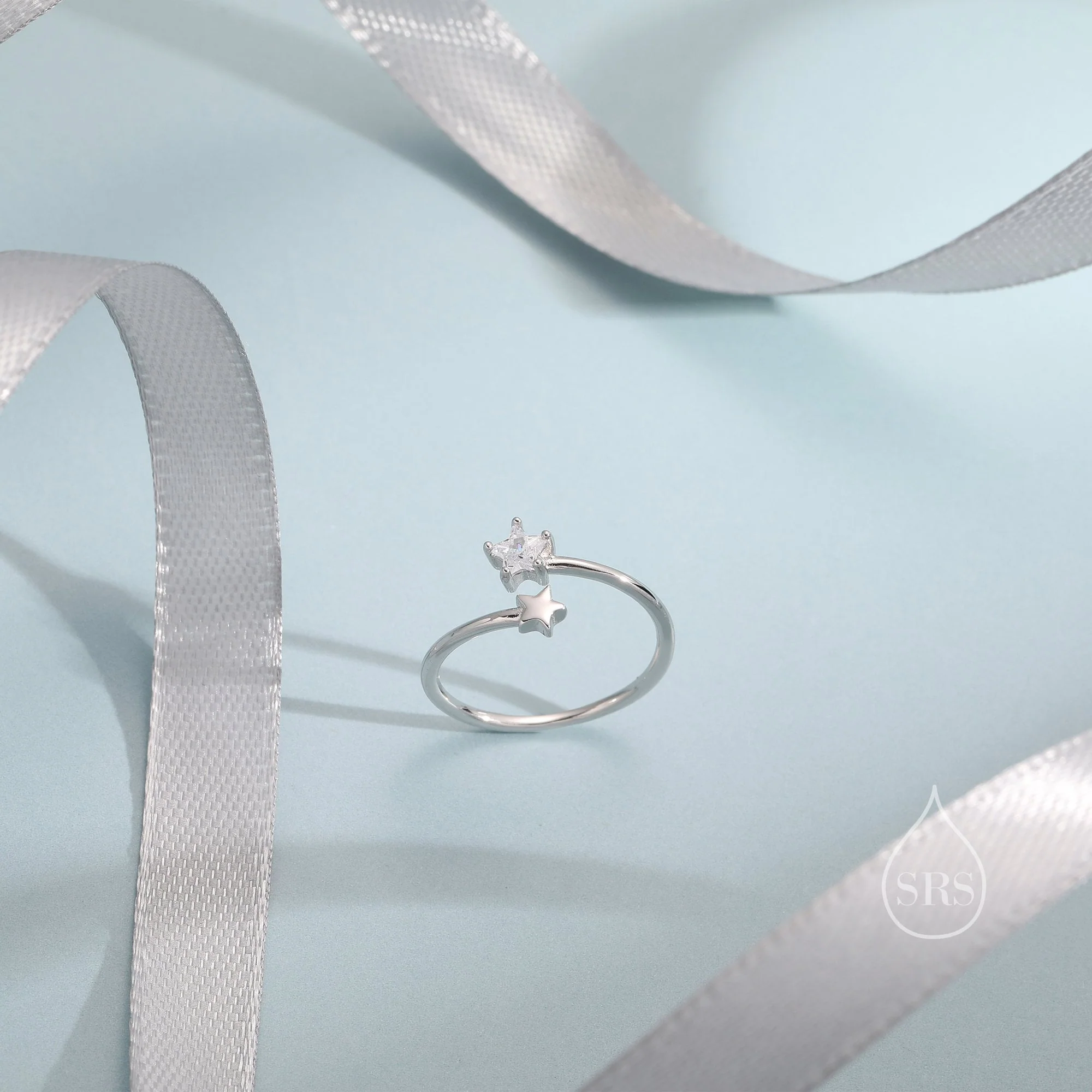 Double Star Open Ring in Sterling Silver, Adjustable, Star Ring, Celestial Jewellery, Stars - Image 5