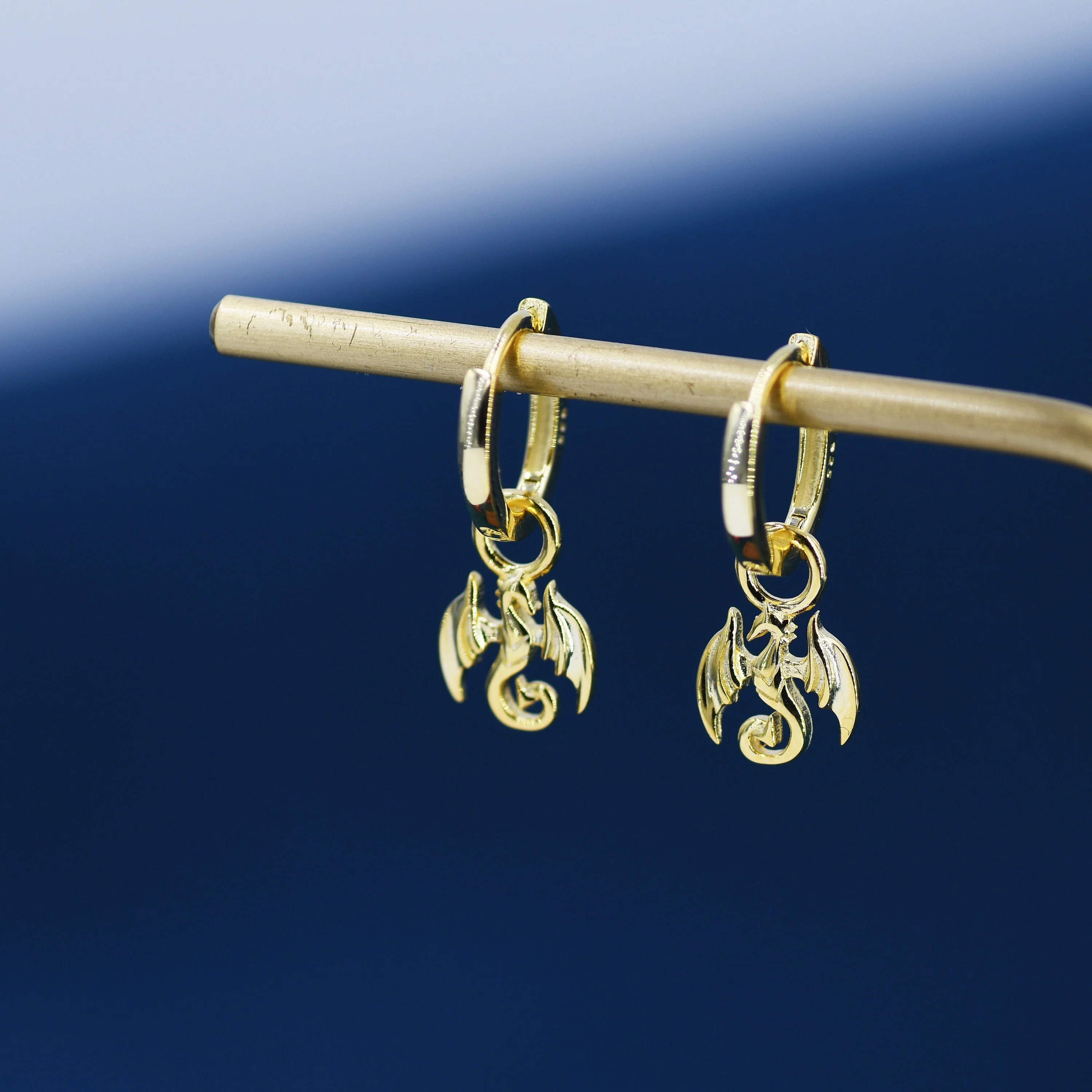 Dragon Huggie Hoop in Sterling Silver, Silver or Gold, Dagon Dangle Hoop Earrings, Detachable and Interchangeable - Image 3