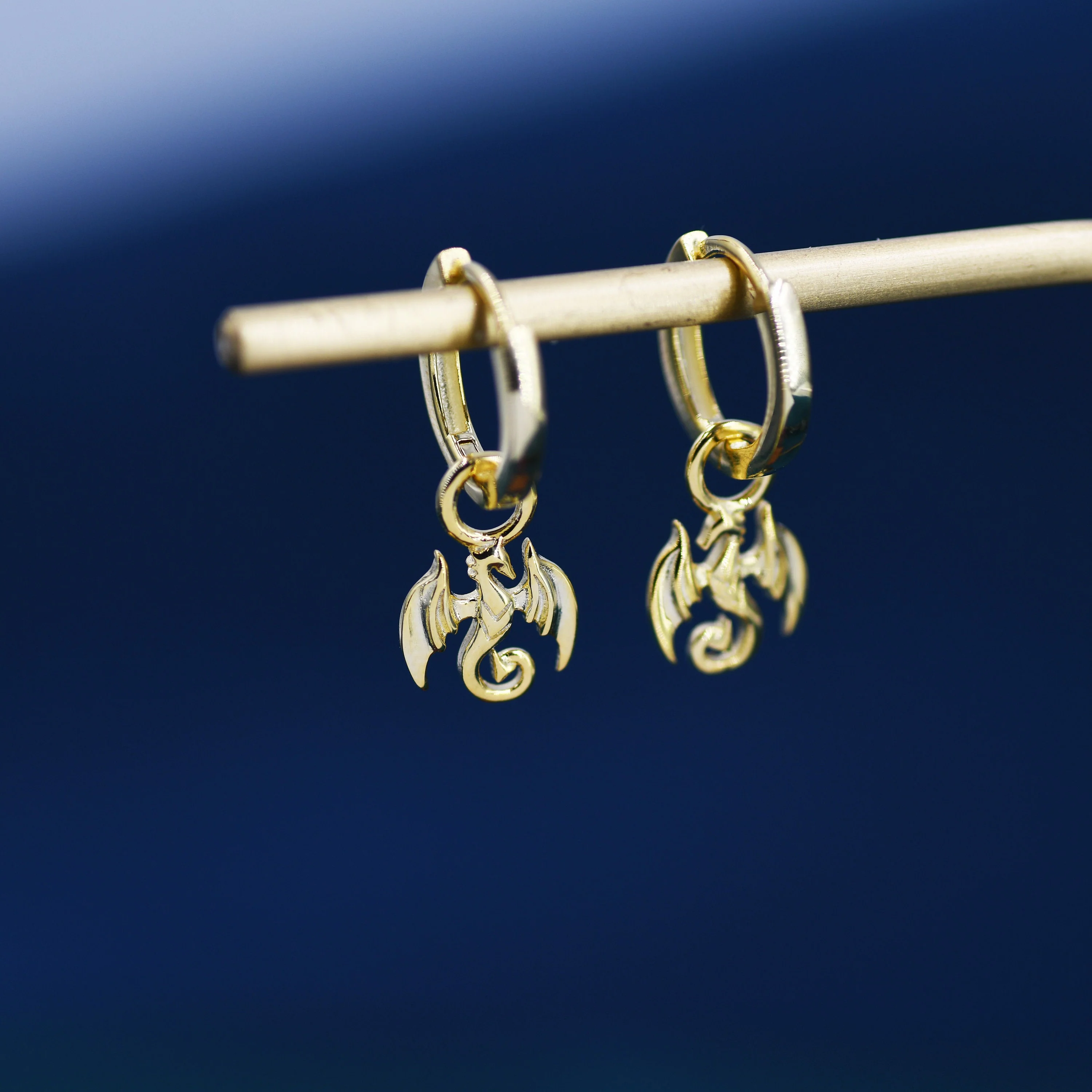Dragon Huggie Hoop in Sterling Silver, Silver or Gold, Dagon Dangle Hoop Earrings, Detachable and Interchangeable - Image 4