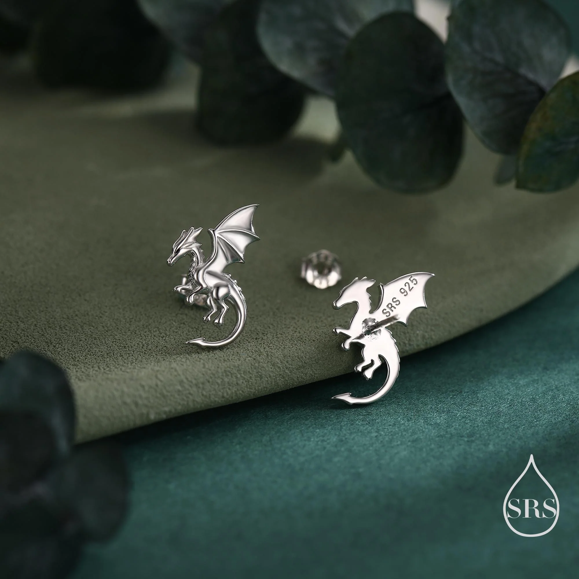 Dragon with Wings Stud Earrings in Sterling Silver, Available in Silver, Gold or Rose Gold, Sterling Silver Dragon Earrings - Image 2