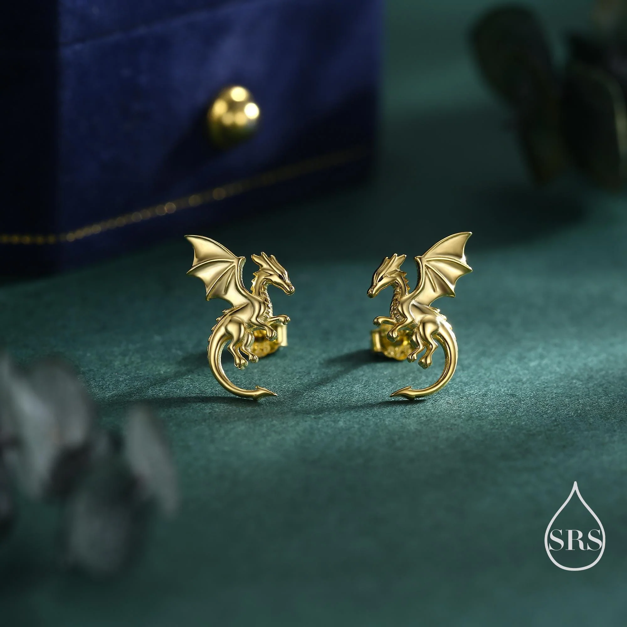 Dragon with Wings Stud Earrings in Sterling Silver, Available in Silver, Gold or Rose Gold, Sterling Silver Dragon Earrings - Image 4