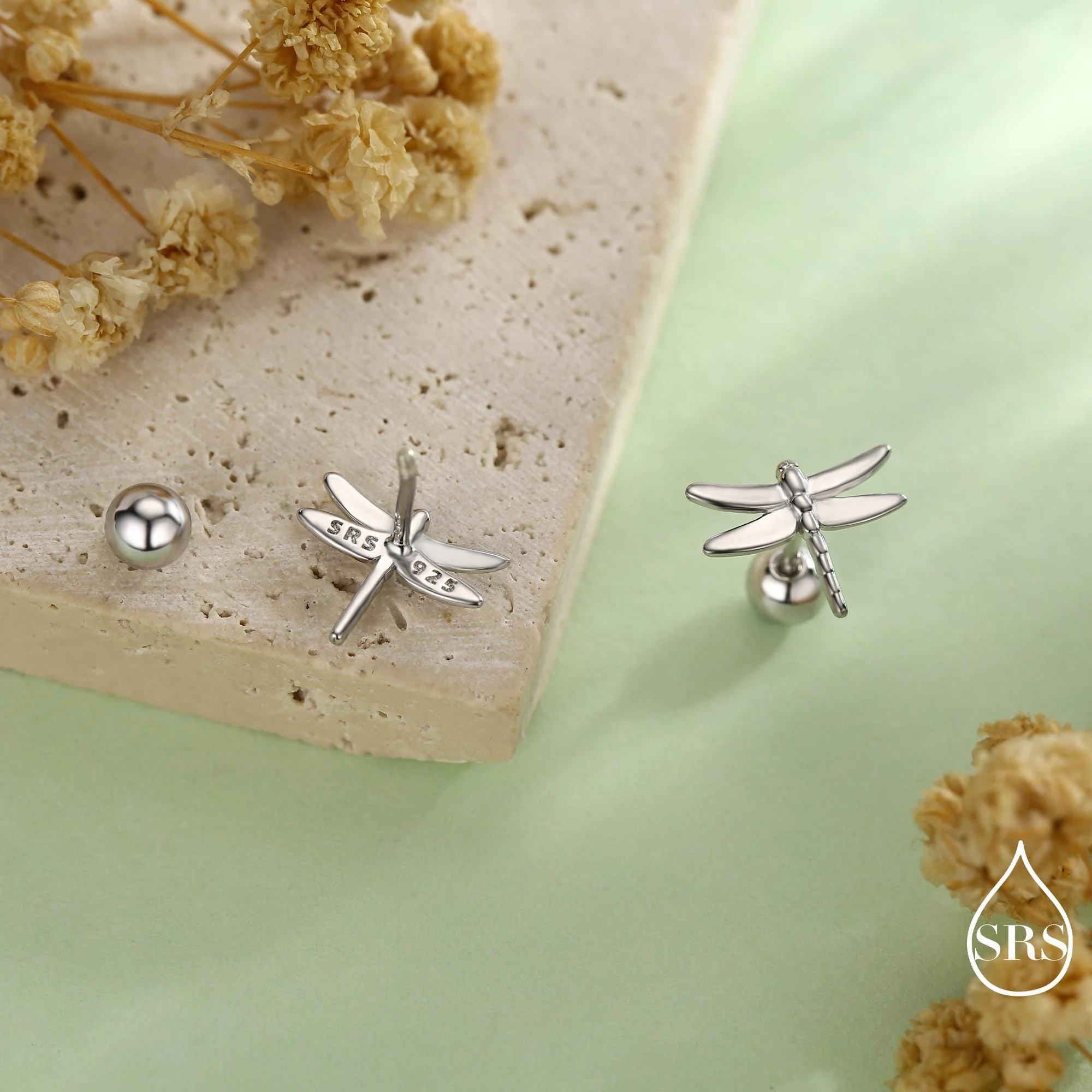 Dragonfly 18G Screw Back Earrings in Sterling Silver, Animal Earrings - Image 6