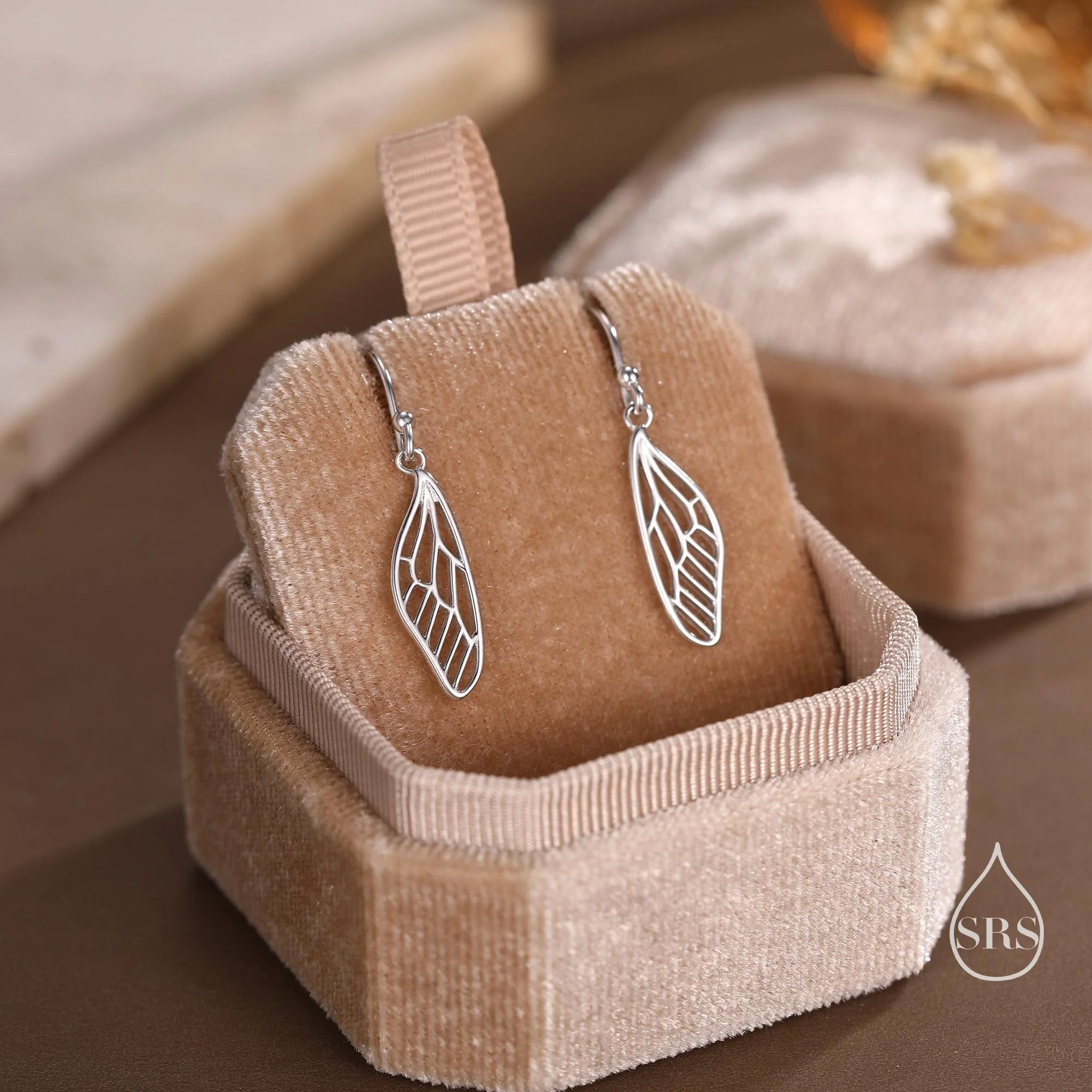 Dragonfly Wing Drop Earrings in Sterling Silver, Silver or Gold or Rose Gold, Butterfly Wing Earrings,  Wing Earrings, - Image 3