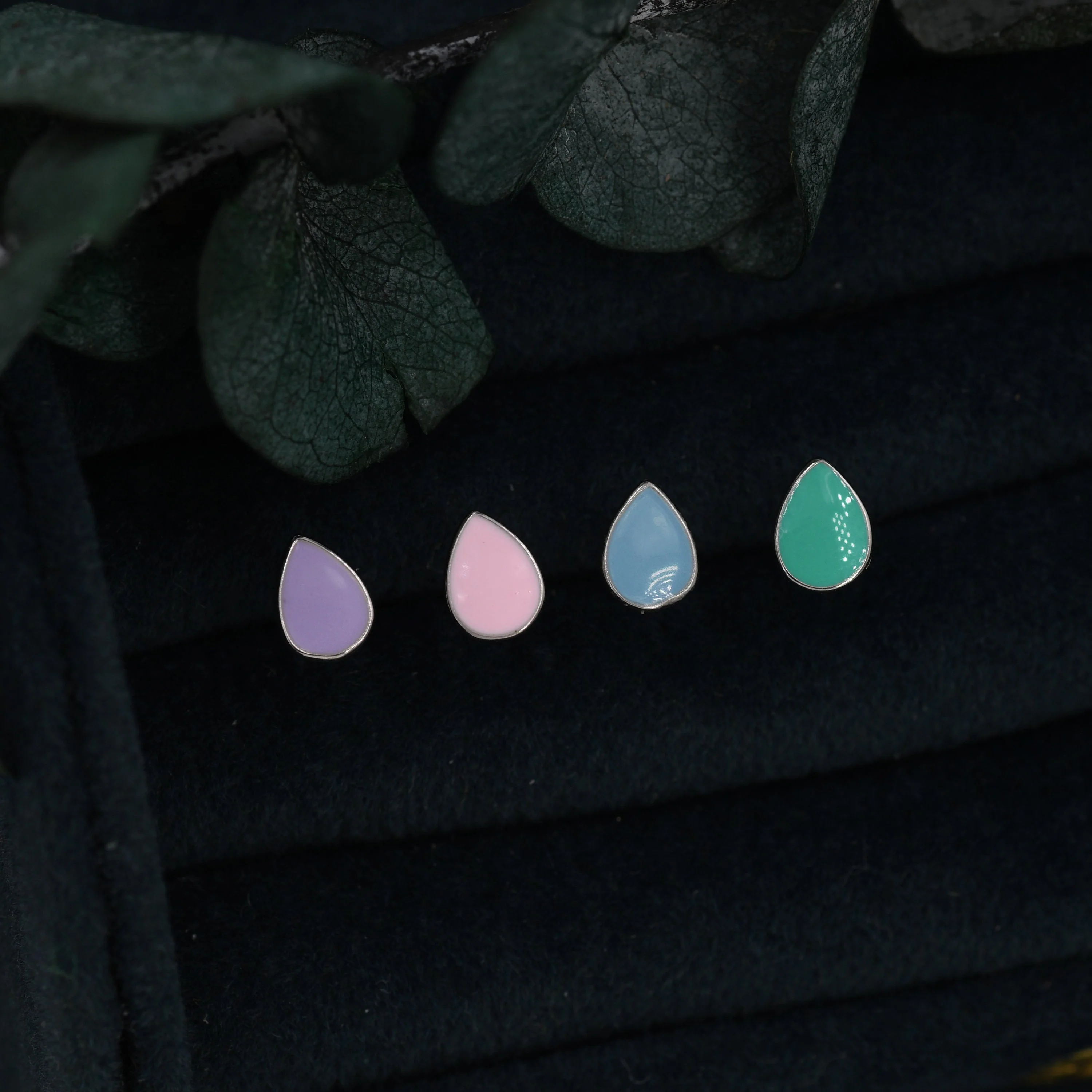 Droplet Stud Earrings in Sterling Silver with Hand Painted Enamel, Pastel Stud, Teal, Turquoise, Blue, Pink, Purple, Tiny Stud - Image 2