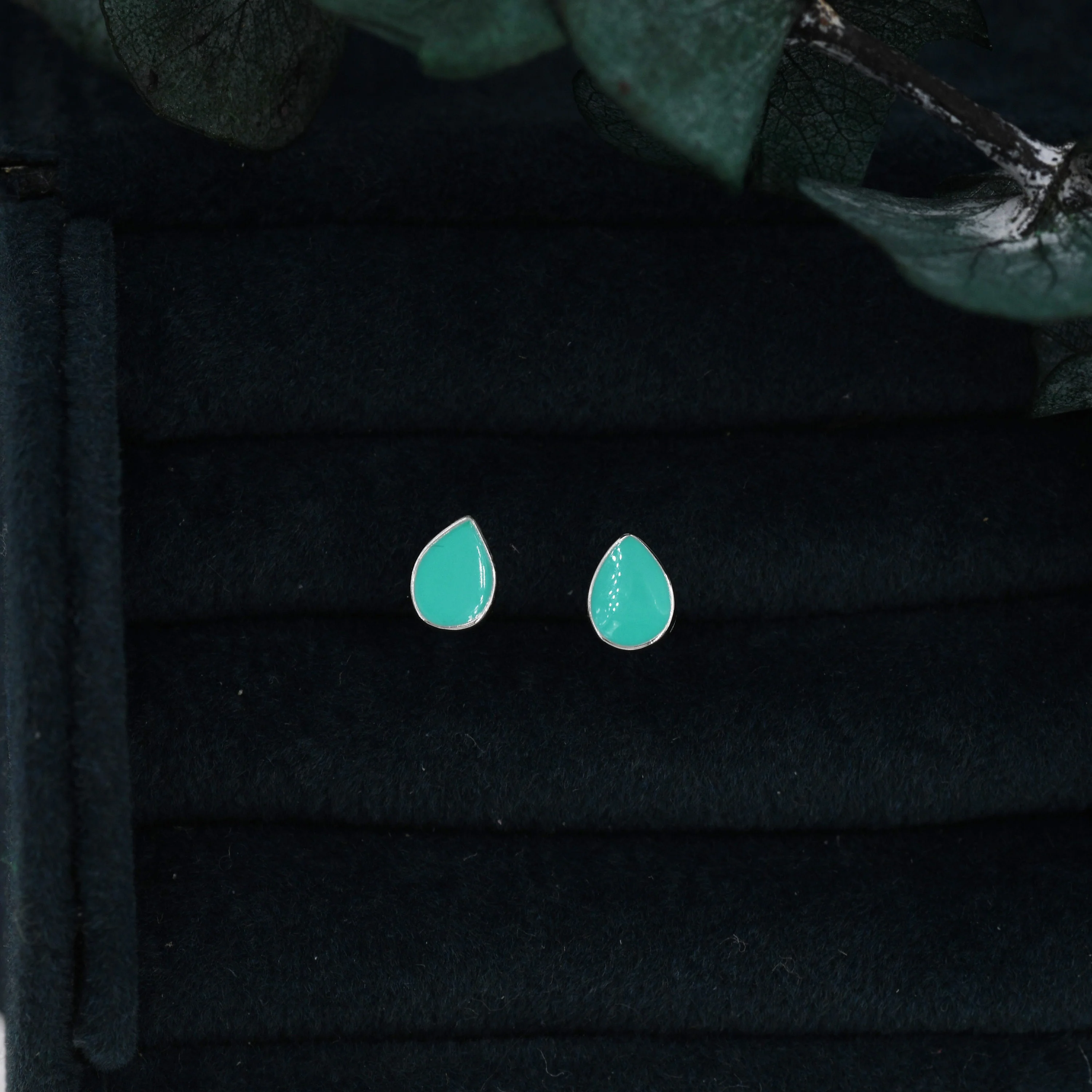 Droplet Stud Earrings in Sterling Silver with Hand Painted Enamel, Pastel Stud, Teal, Turquoise, Blue, Pink, Purple, Tiny Stud - Image 4