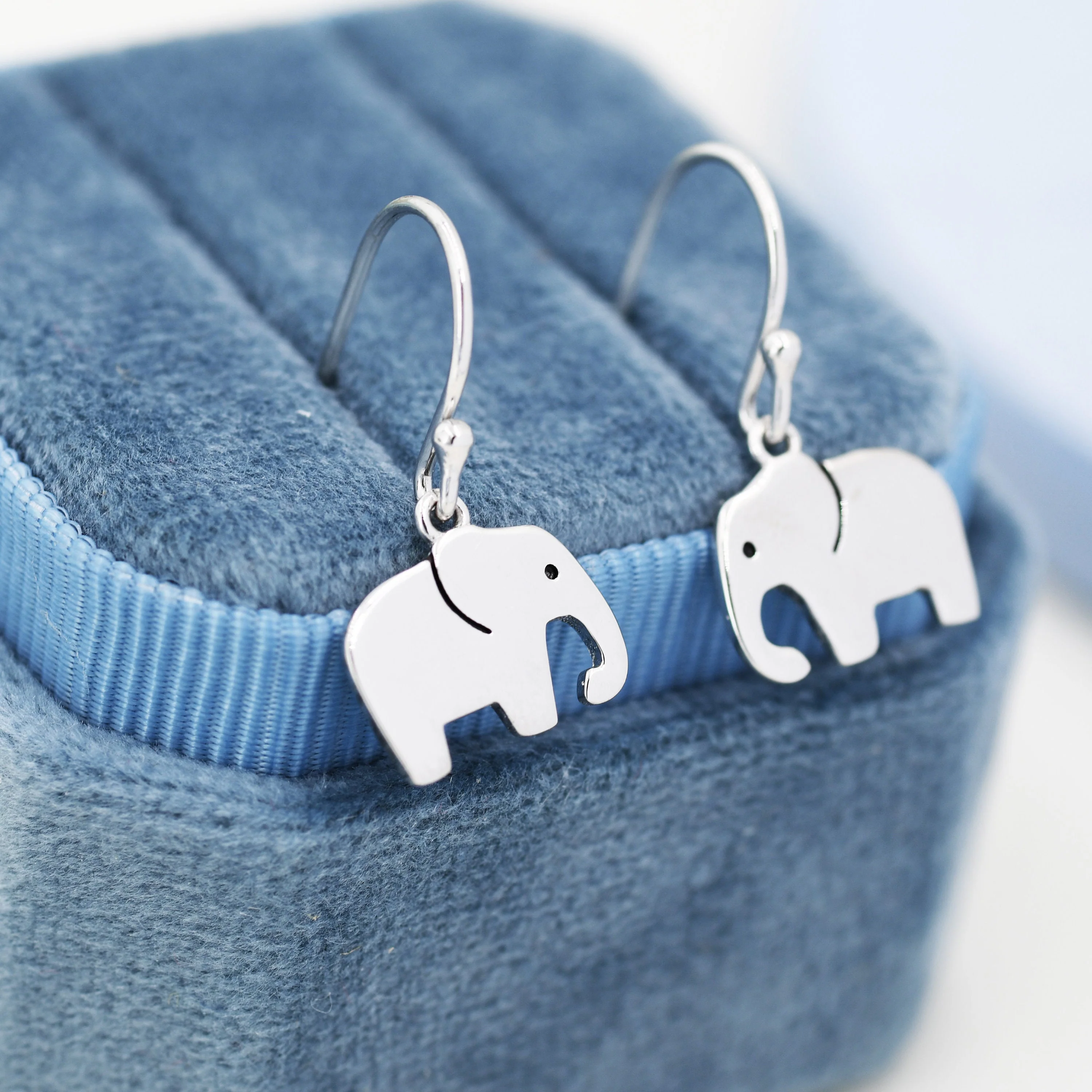 Elephant Drop Hook Earrings in Sterling Silver, Silver Animal Earrings, Nature Inspired Jewellery - Image 3