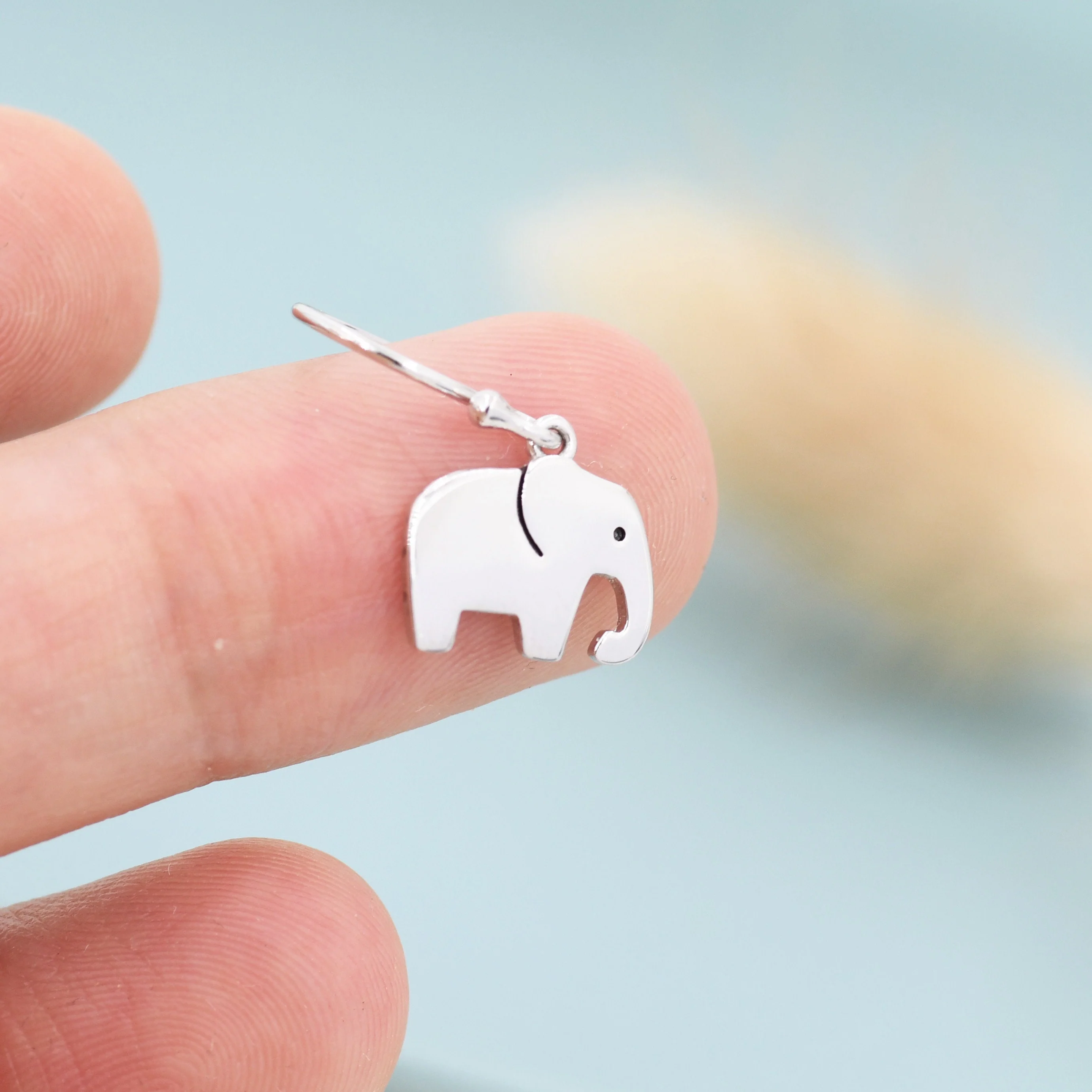 Elephant Drop Hook Earrings in Sterling Silver, Silver Animal Earrings, Nature Inspired Jewellery - Image 4