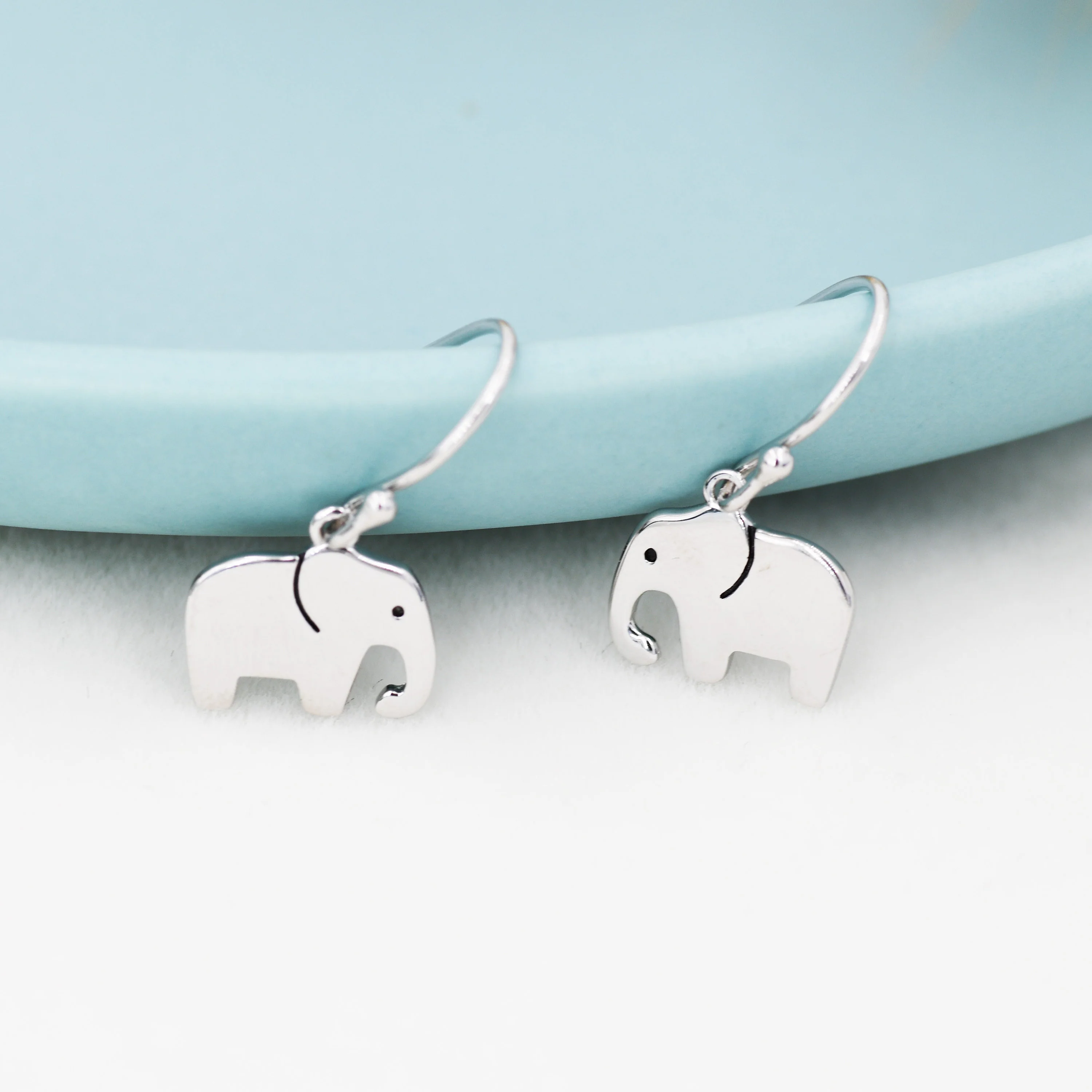 Elephant Drop Hook Earrings in Sterling Silver, Silver Animal Earrings, Nature Inspired Jewellery - Image 5