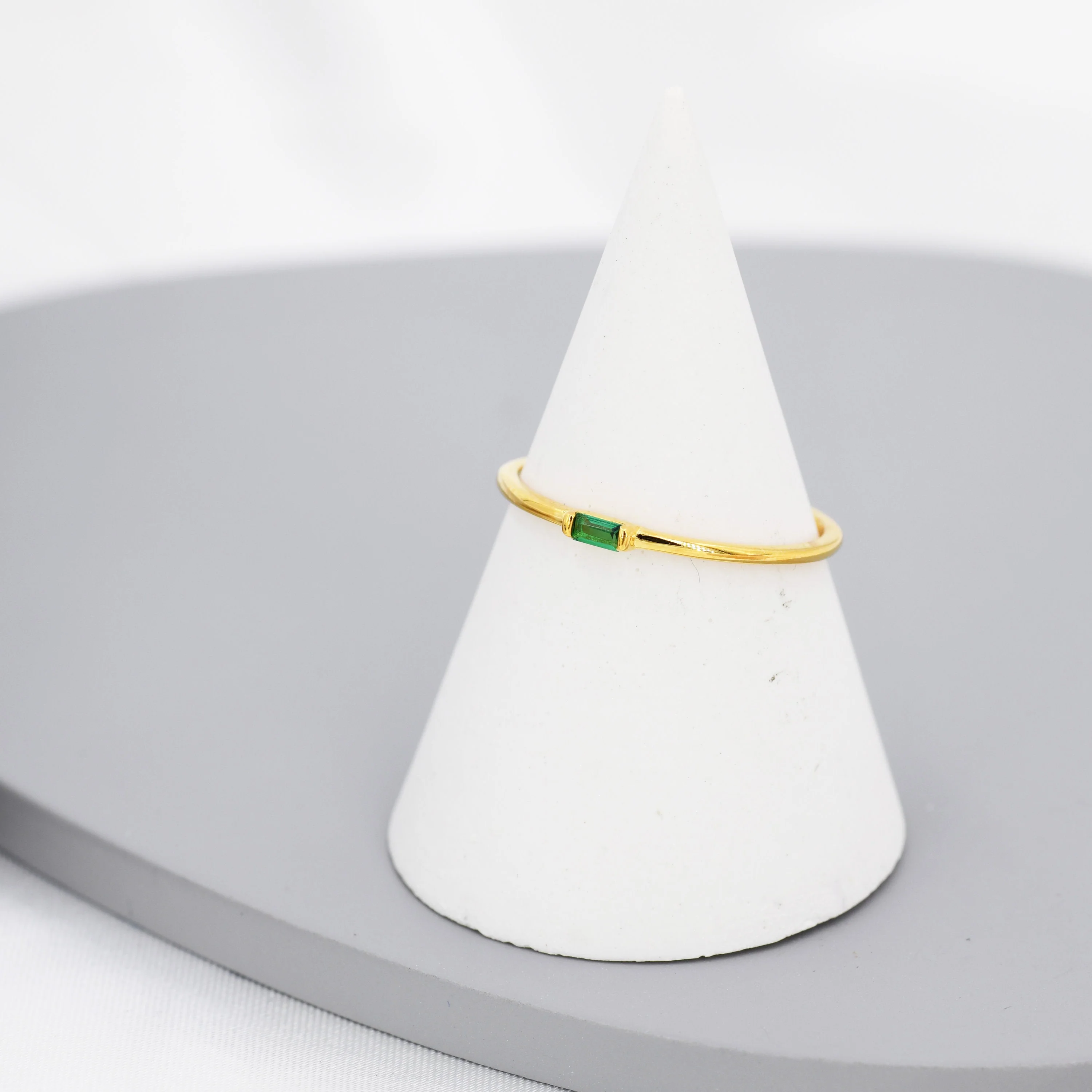 Emerald Green Baguette CZ Ring in Sterling Silver, Silver or Gold, Minimalist Single Baguette CZ Ring US 5 - 8 - Image 2
