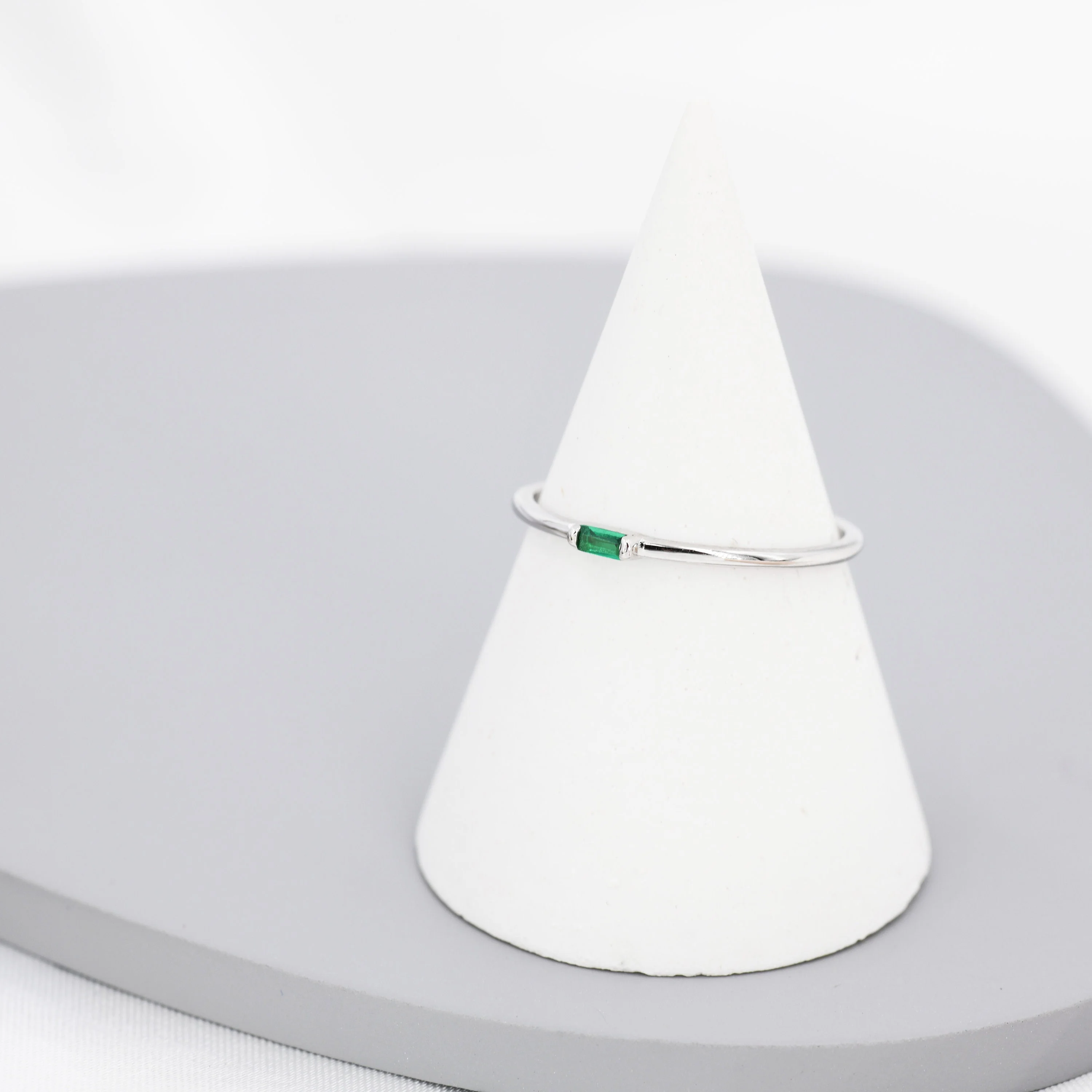Emerald Green Baguette CZ Ring in Sterling Silver, Silver or Gold, Minimalist Single Baguette CZ Ring US 5 - 8 - Image 3