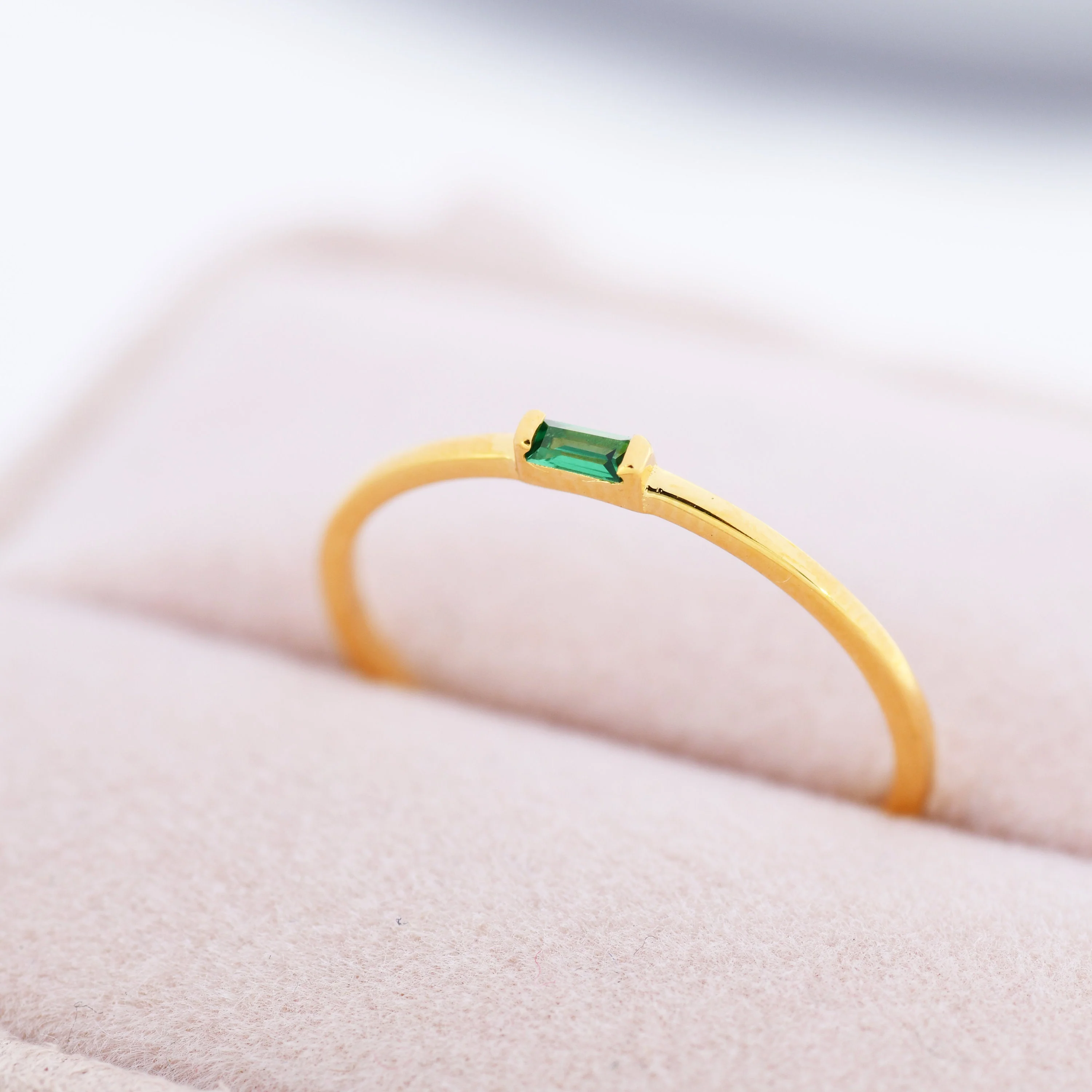 Emerald Green Baguette CZ Ring in Sterling Silver, Silver or Gold, Minimalist Single Baguette CZ Ring US 5 - 8 - Image 6