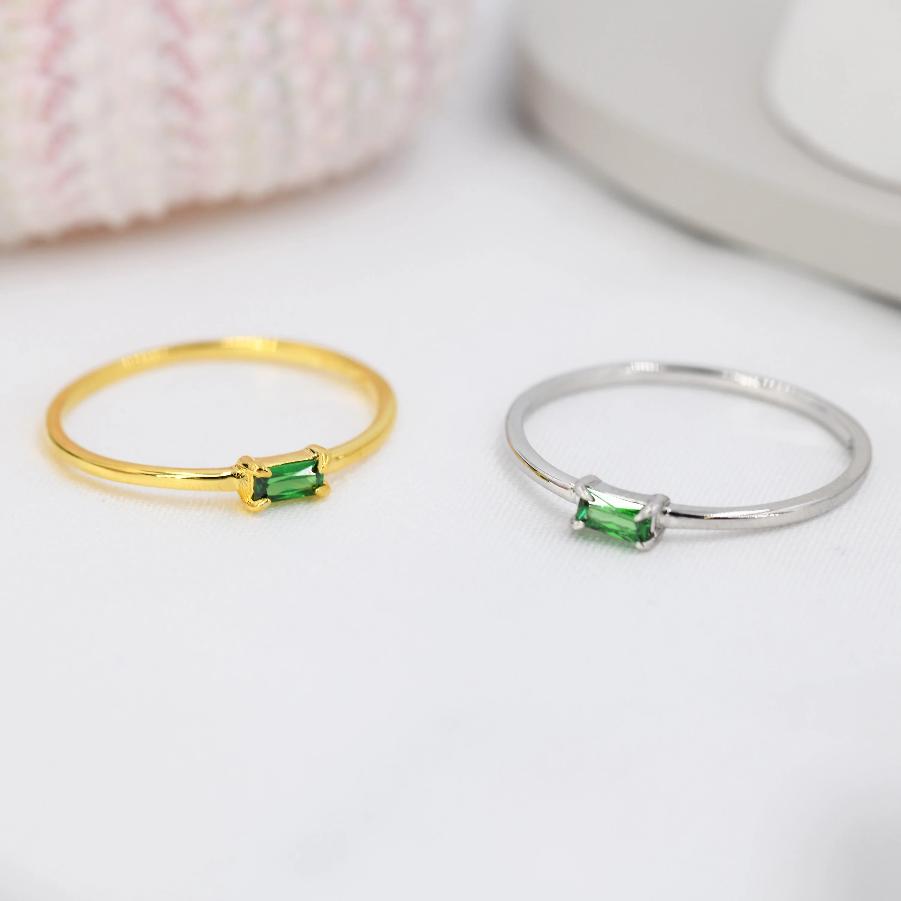 Emerald Baguette CZ Ring in Sterling Silver, Silver or Gold, Pronged Set, Minimalist Single Baguette CZ Ring US 5 - 8 - Image 4
