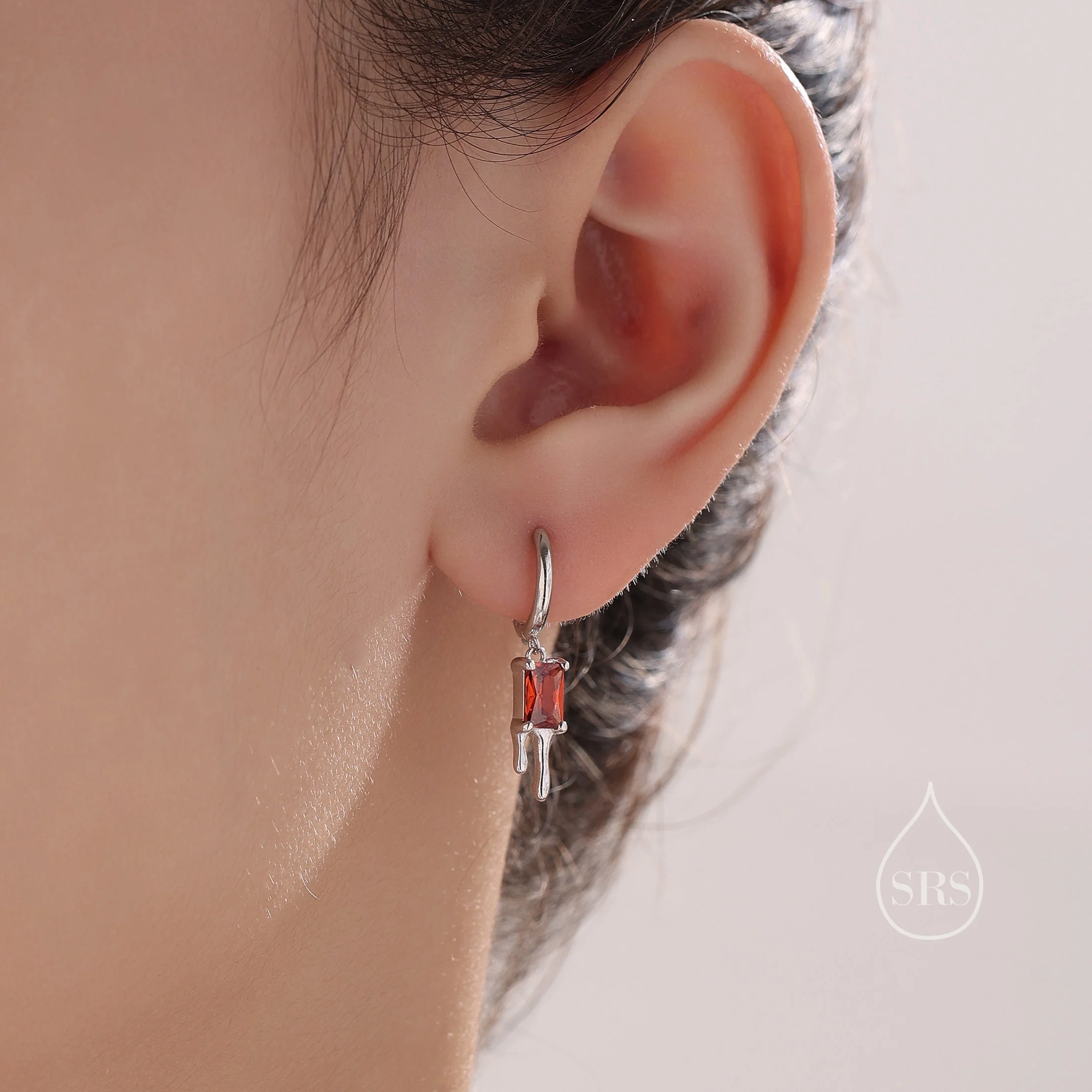 Emerald Cut CZ Melting Hoop Earrings in Sterling Silver, Available in Three Colours and in Silver or Gold Finish, Dripping Hoops - Image 8