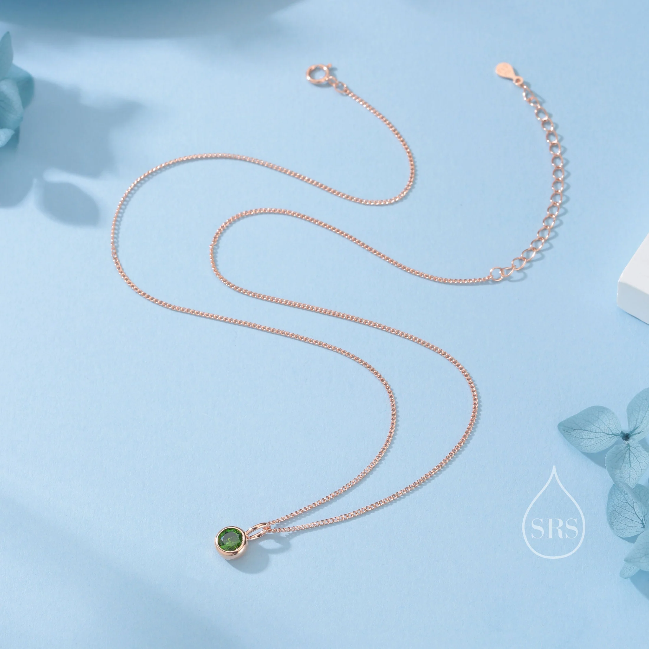 Emerald Green CZ Bubble Pendant Necklace in Sterling Silver, Silver or Gold or Rose Gold, 1 Ct Zircon Bezel Necklace, May Birthstone - Image 2
