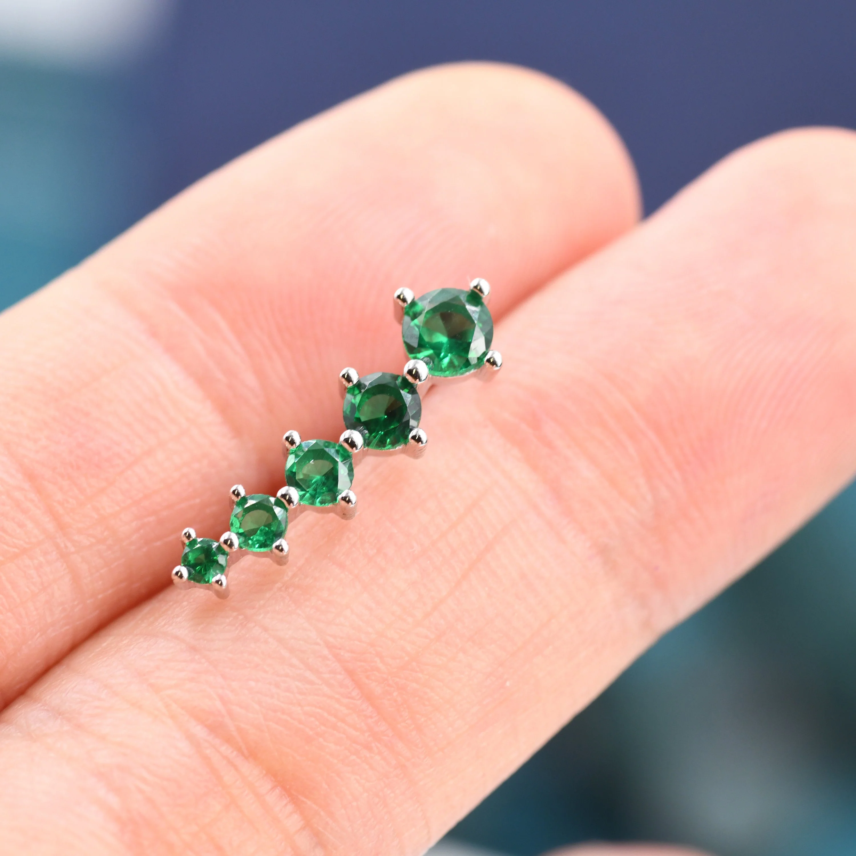 Emerald Green CZ Crawler Earrings in Sterling Silver, Silver or Gold, Dotted Ear Crawlers, Dots Crawler, Bobble Crawlers - Image 6