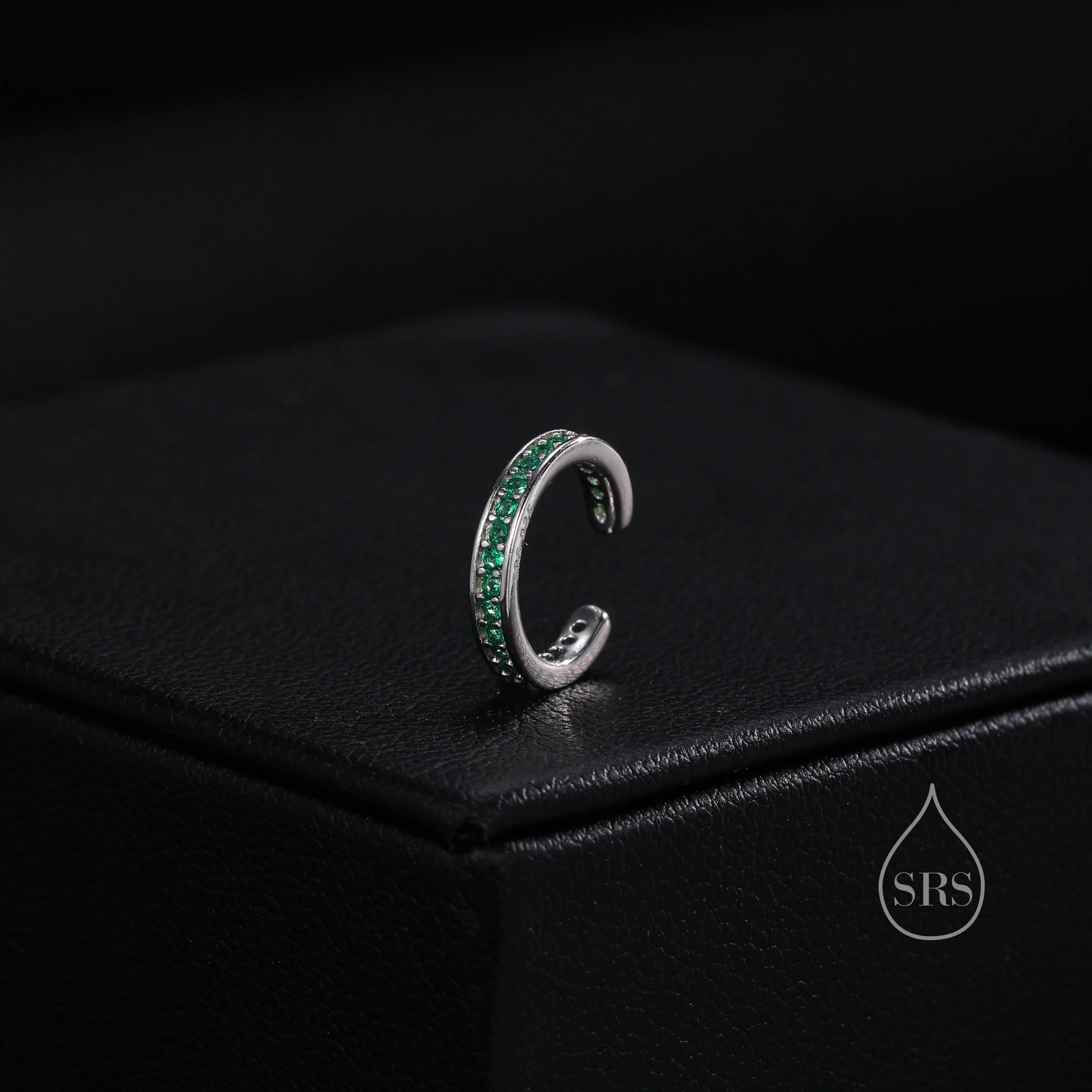 Emerald Green CZ Ear Cuff in Sterling Silver, Silver or Gold, Simple Piercing Free Earrings, Minimalist Ear Cuff, - Image 3