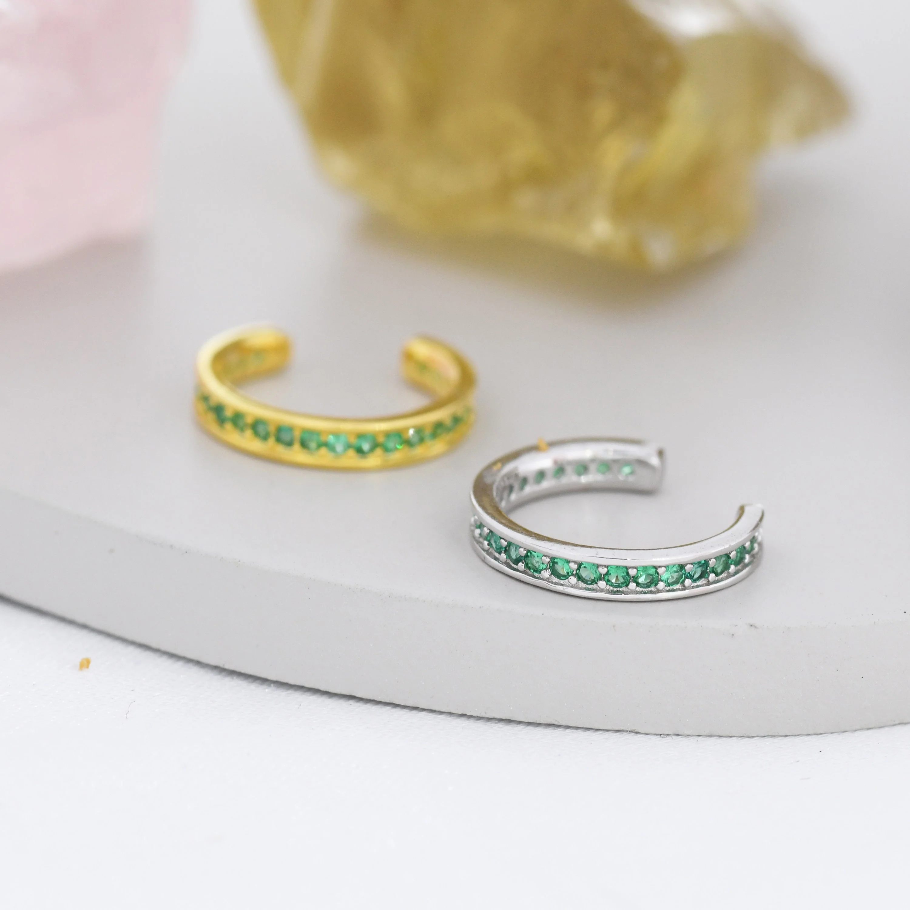 Emerald Green CZ Ear Cuff in Sterling Silver, Silver or Gold, Simple Piercing Free Earrings, Minimalist Ear Cuff, - Image 6