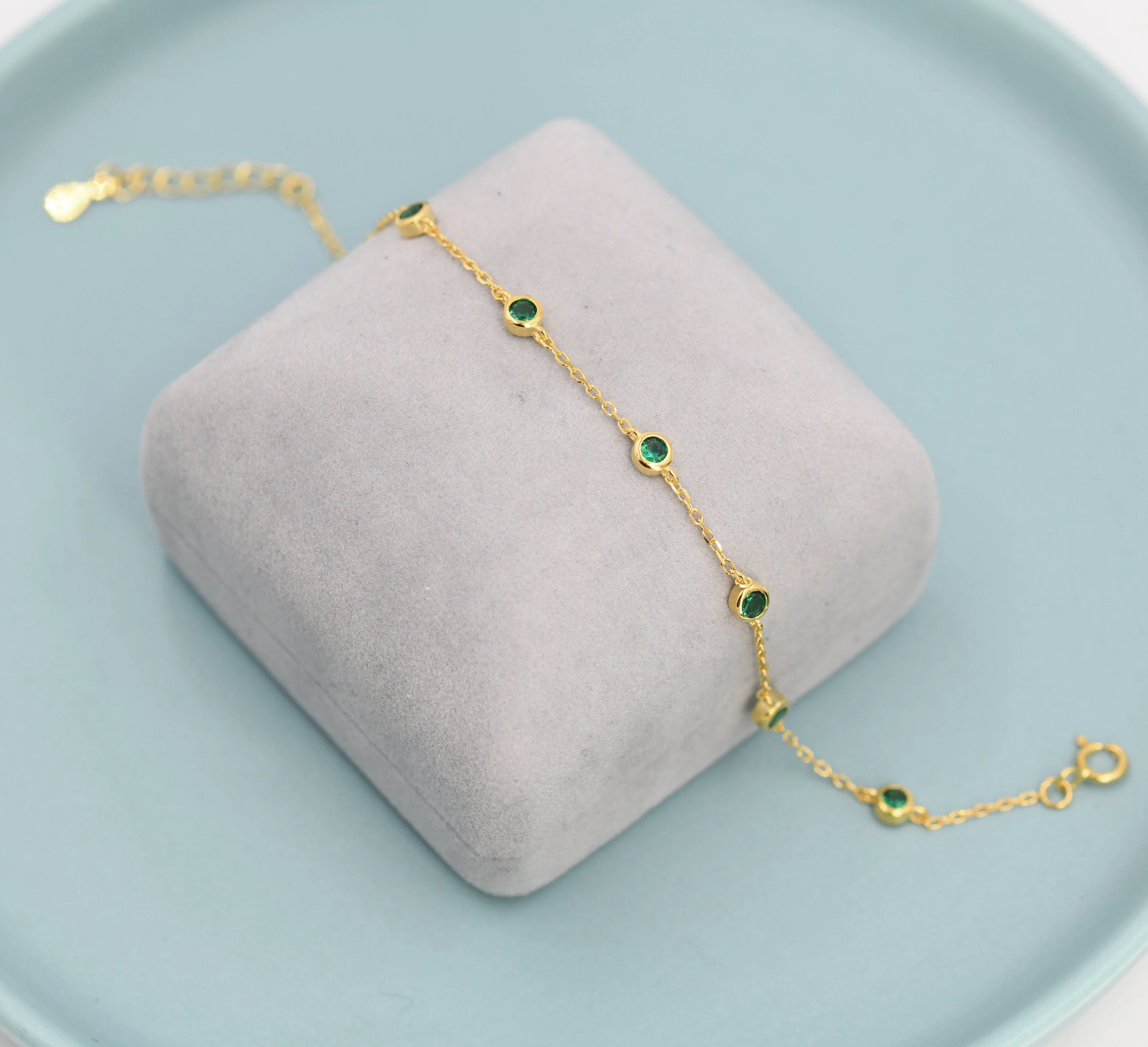 Emerald Green CZ Floating Bracelet or Anklet in Sterling Silver, Silver or Gold, Satellite Crystal Bracelet or Anklet, Solid Silver Bracelet - Image 4