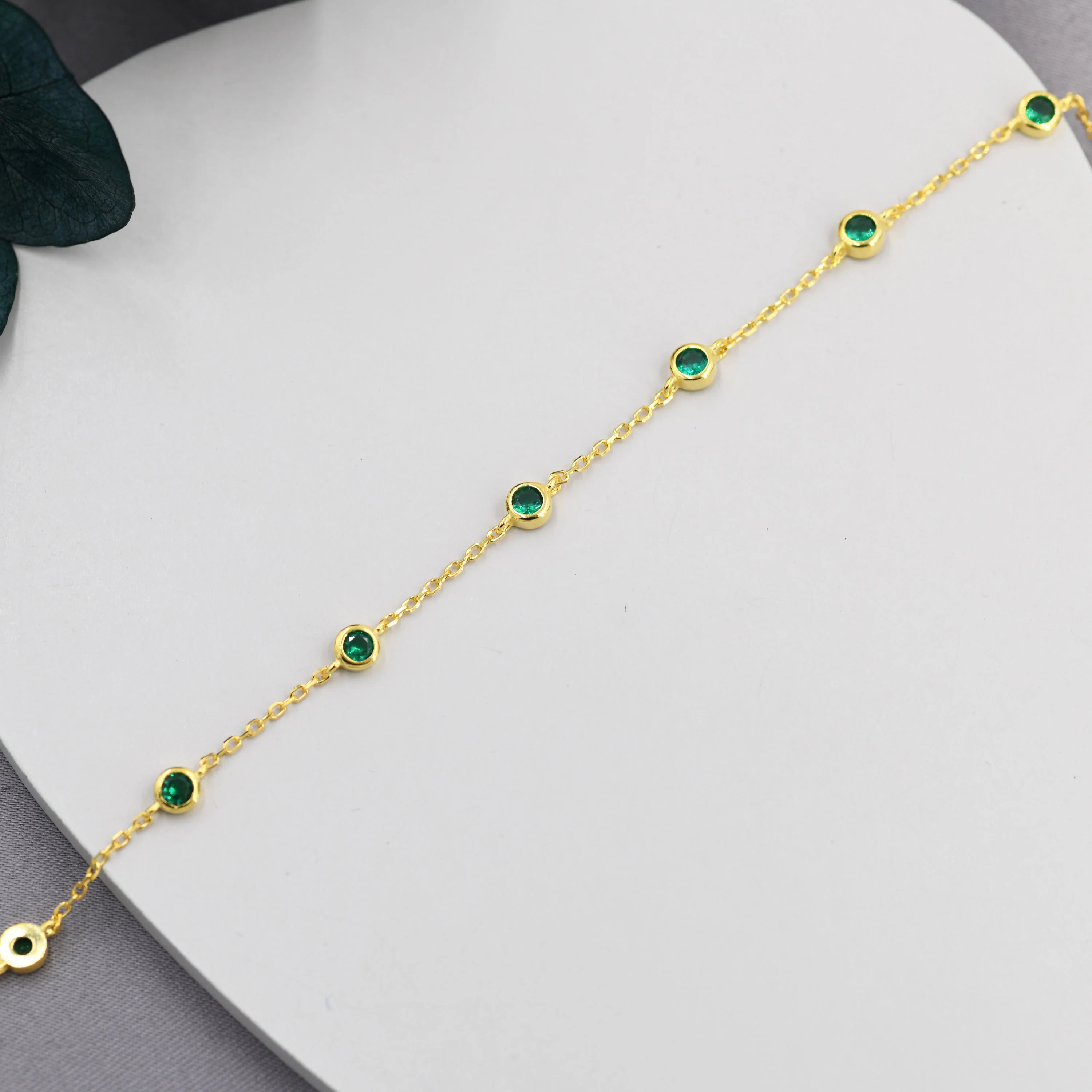 Emerald Green CZ Floating Bracelet or Anklet in Sterling Silver, Silver or Gold, Satellite Crystal Bracelet or Anklet, Solid Silver Bracelet - Image 5