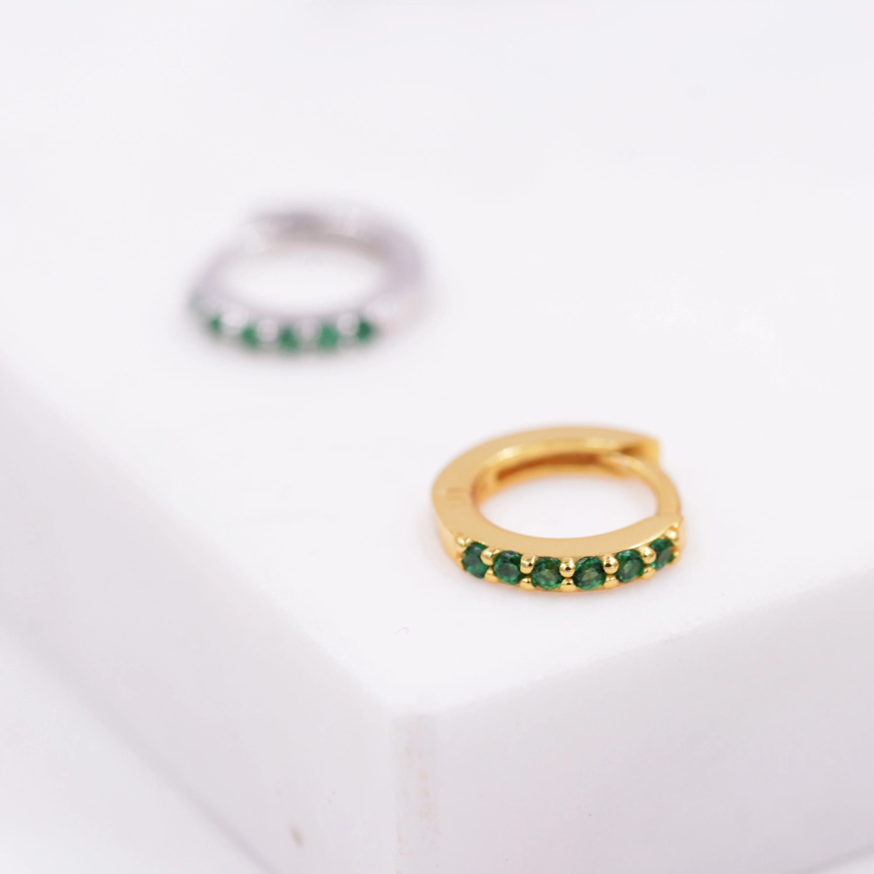 Emerald Green Crystal Huggie Hoop Earrings in Sterling Silver with Pave CZ Crystals, Gold or Silver, Tiny and Dainty, Simple Hoop Earrings - Image 4