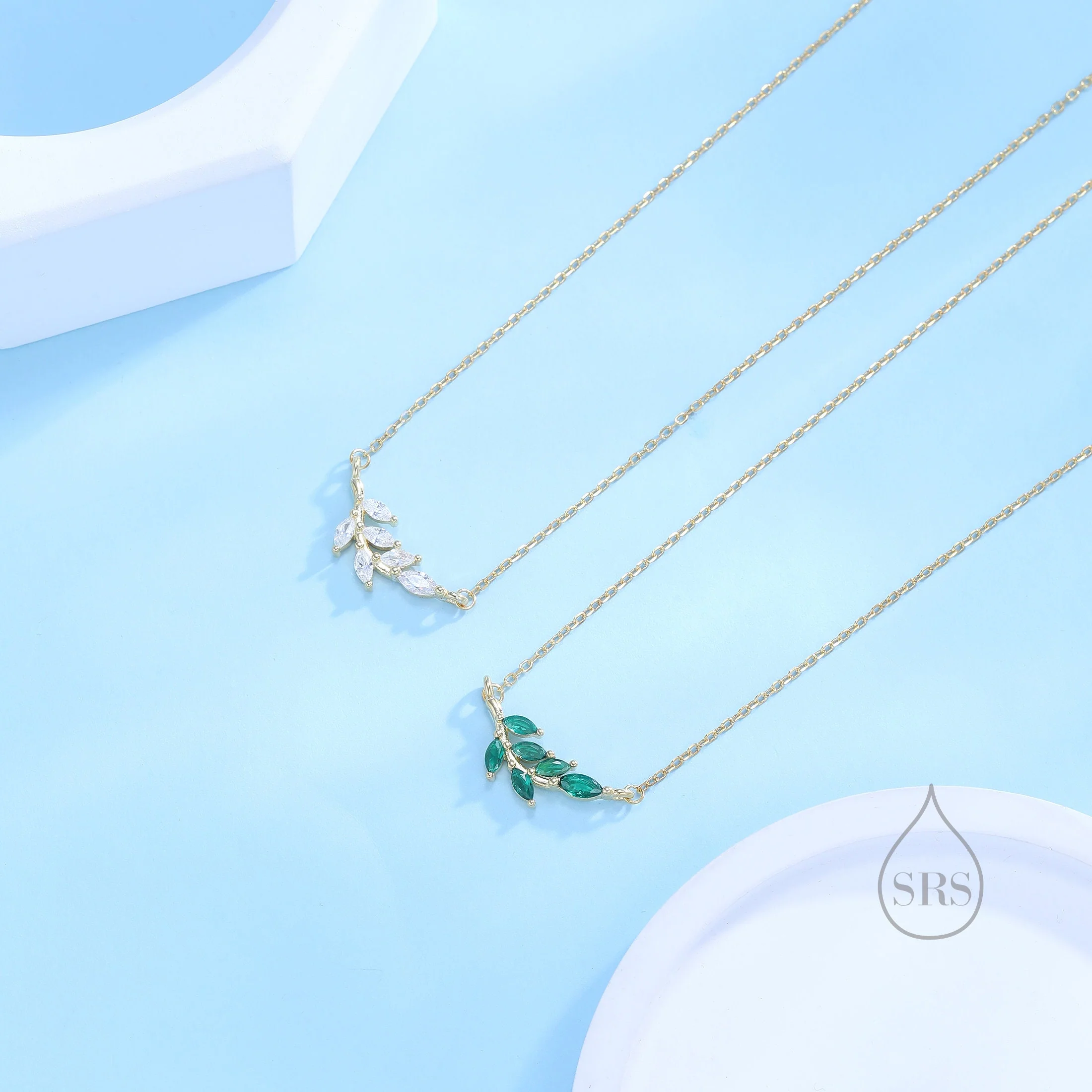 Emerald Green CZ Leaf Pendant Necklace in Sterling Silver, Silver or Gold, Olive Leaf Necklace, Olive Branch Necklace, Nature Inspired - Image 10