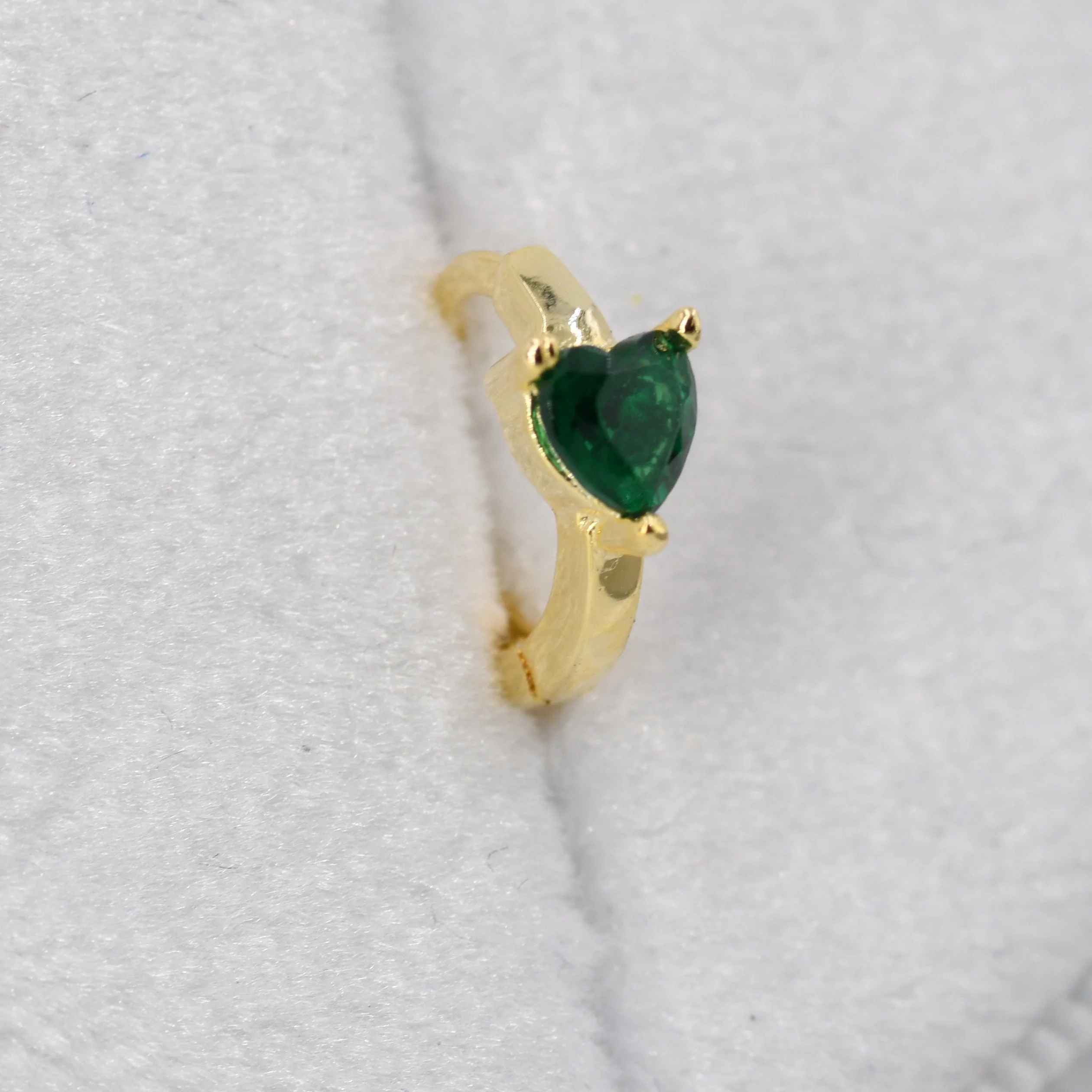 Emerald Green Heart CZ Huggie Hoop in Sterling Silver, Silver or Gold, 8mm Inner Diameter, Stacking Earrings - Image 3