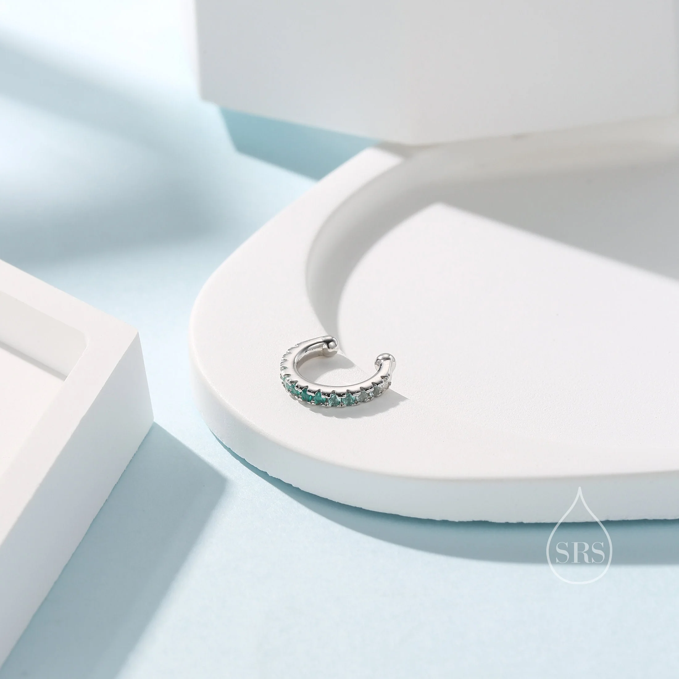 Emerald Green Ombre CZ Ear Cuff in Sterling Silver, Silver or Gold, Minimal Piercing Free Earrings, Minimalist Ear Cuff, Green CZ Ear Cuff - Image 5