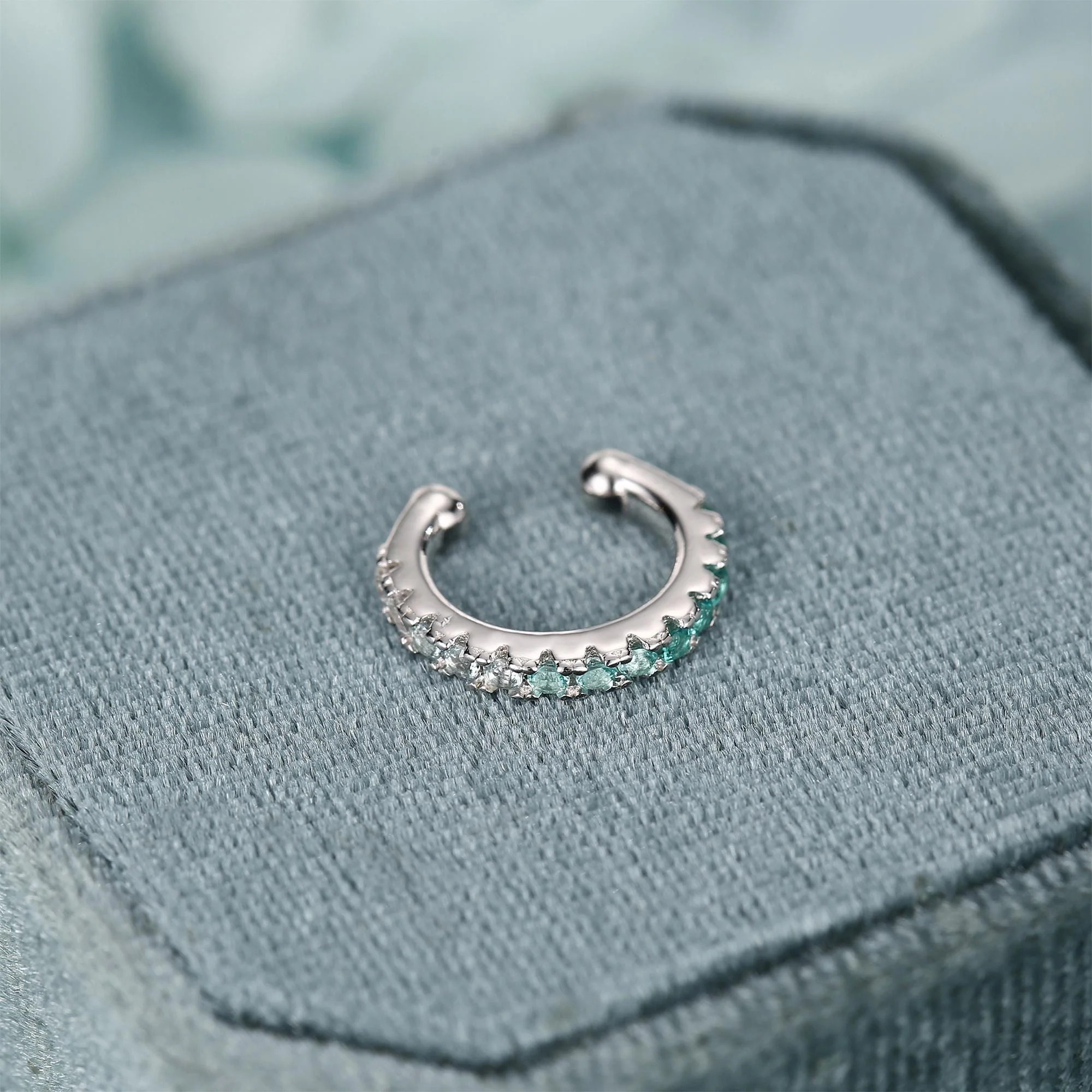 Emerald Green Ombre CZ Ear Cuff in Sterling Silver, Silver or Gold, Simple Piercing Free Earrings, Minimalist Ear Cuff, Green CZ Ear Cuff - Image 4