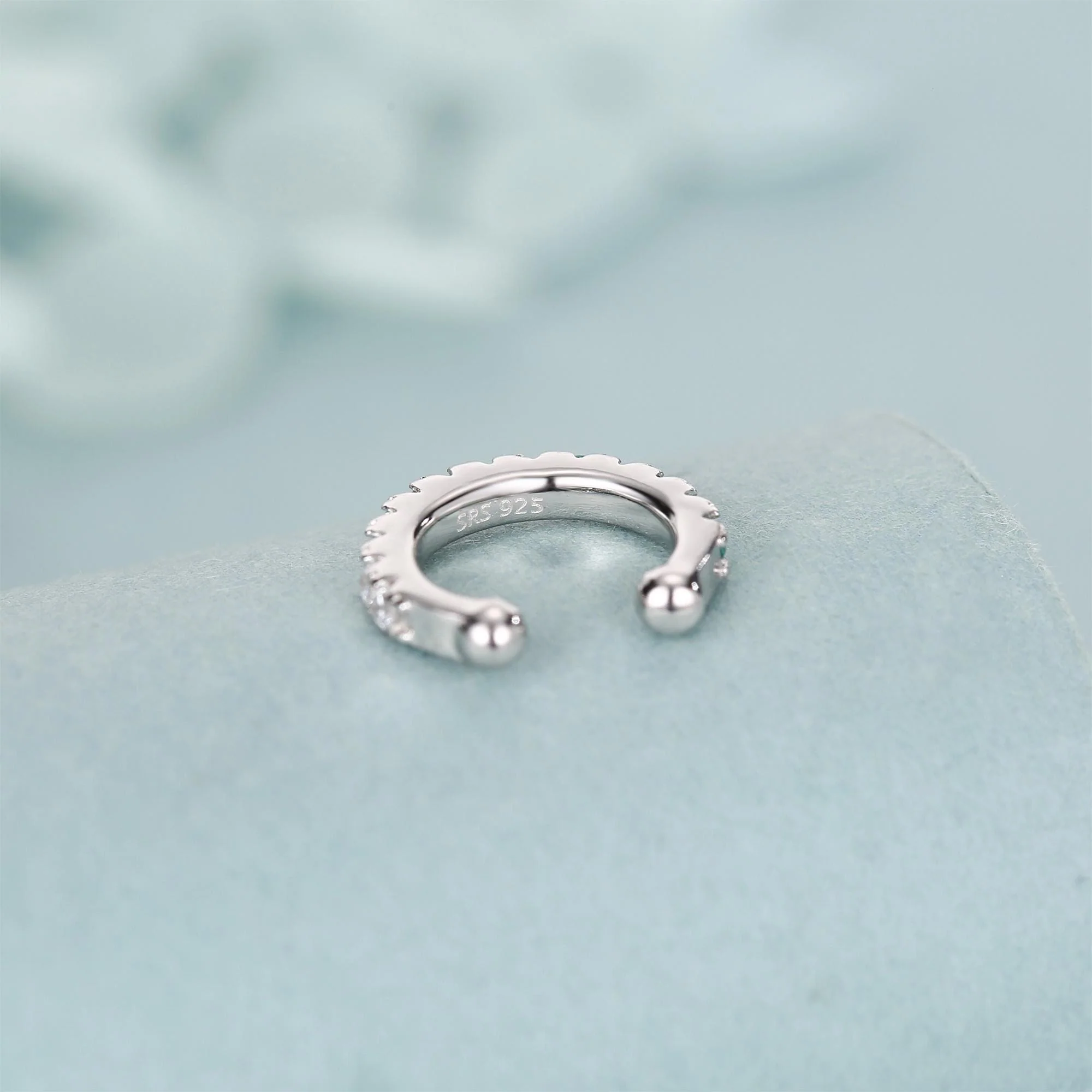 Emerald Green Ombre CZ Ear Cuff in Sterling Silver, Silver or Gold, Simple Piercing Free Earrings, Minimalist Ear Cuff, Green CZ Ear Cuff - Image 5
