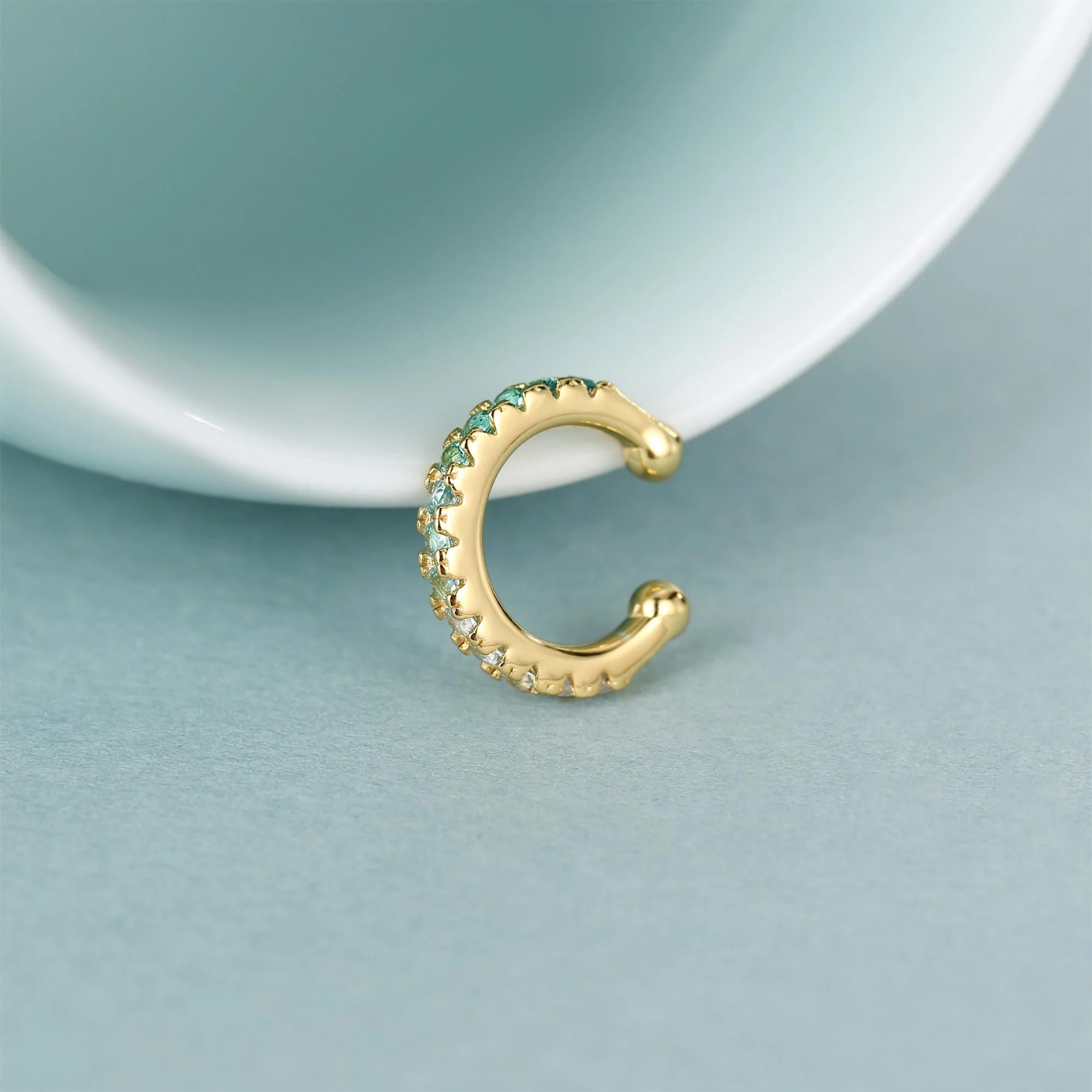 Emerald Green Ombre CZ Ear Cuff in Sterling Silver, Silver or Gold, Simple Piercing Free Earrings, Minimalist Ear Cuff, Green CZ Ear Cuff - Image 7