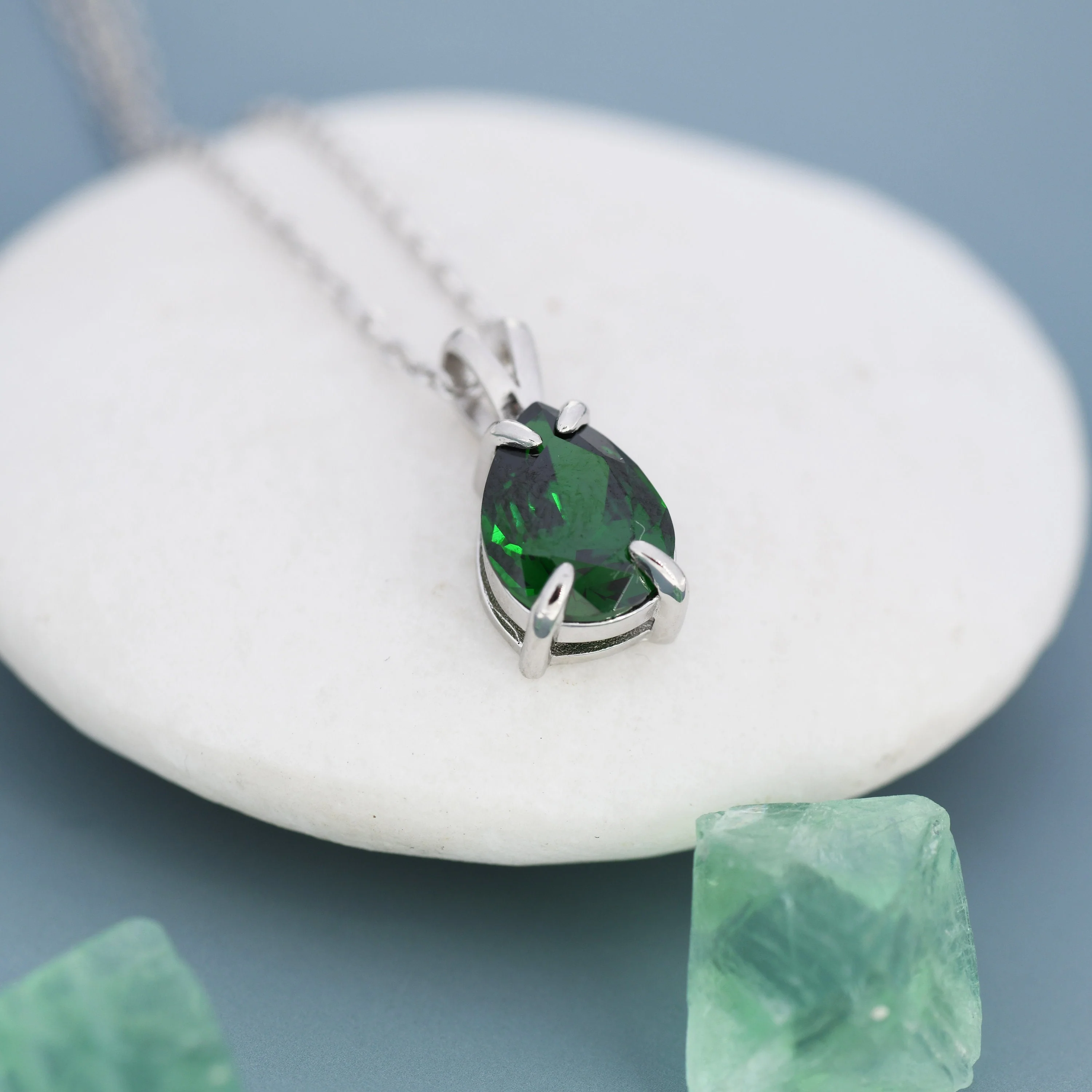 Emerald Green Pear Cut CZ Necklace in Sterling Silver, 7 x 9mm, Droplet Black Diamond Necklace, Diamond CZ - Image 4