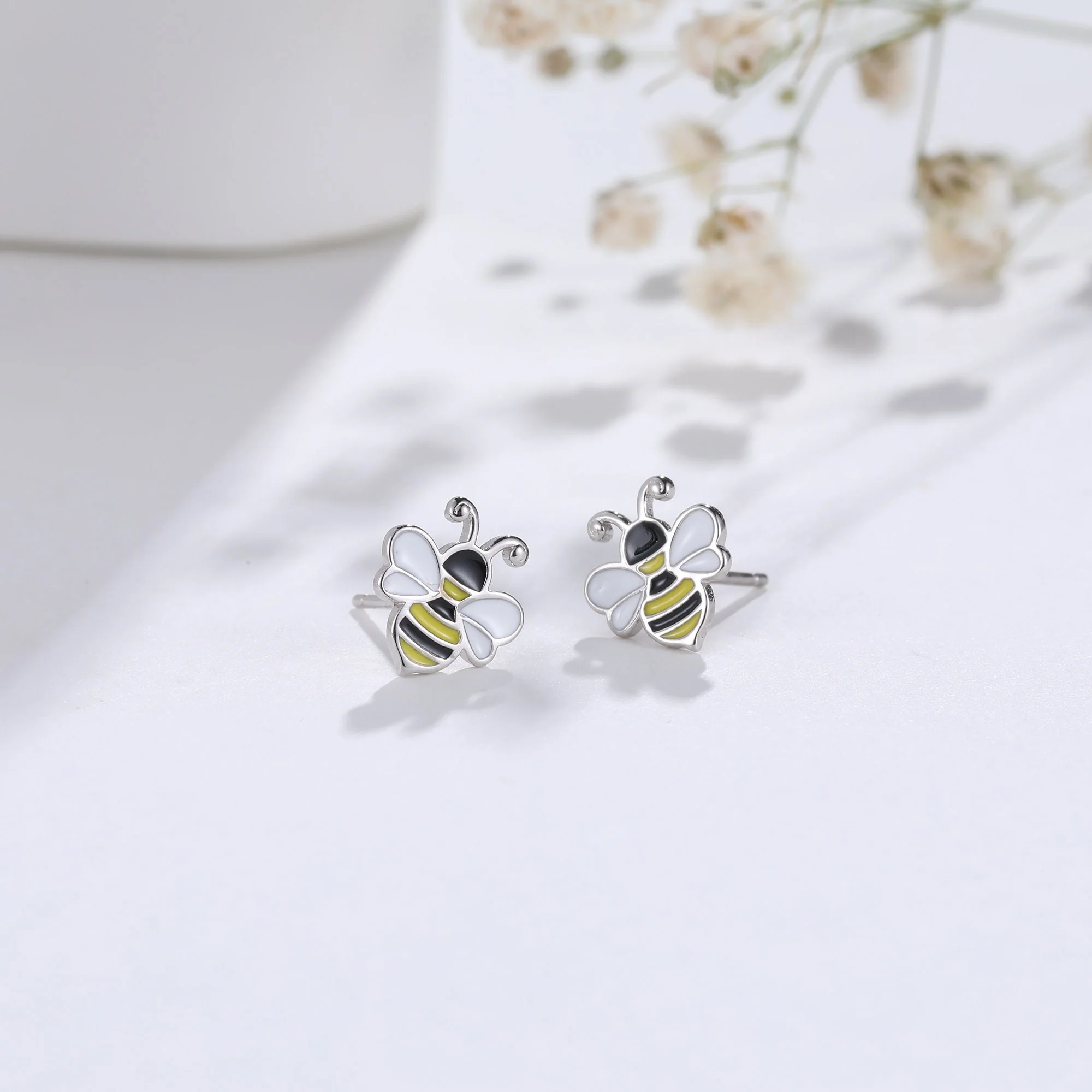 Enamel Bumble Bee Stud Earrings in Sterling Silver, Earrings, Tiny Bee Earrings, Tiny Bee Stud, Silver Bee Earrings, Sterling Silver Bee - Image 6
