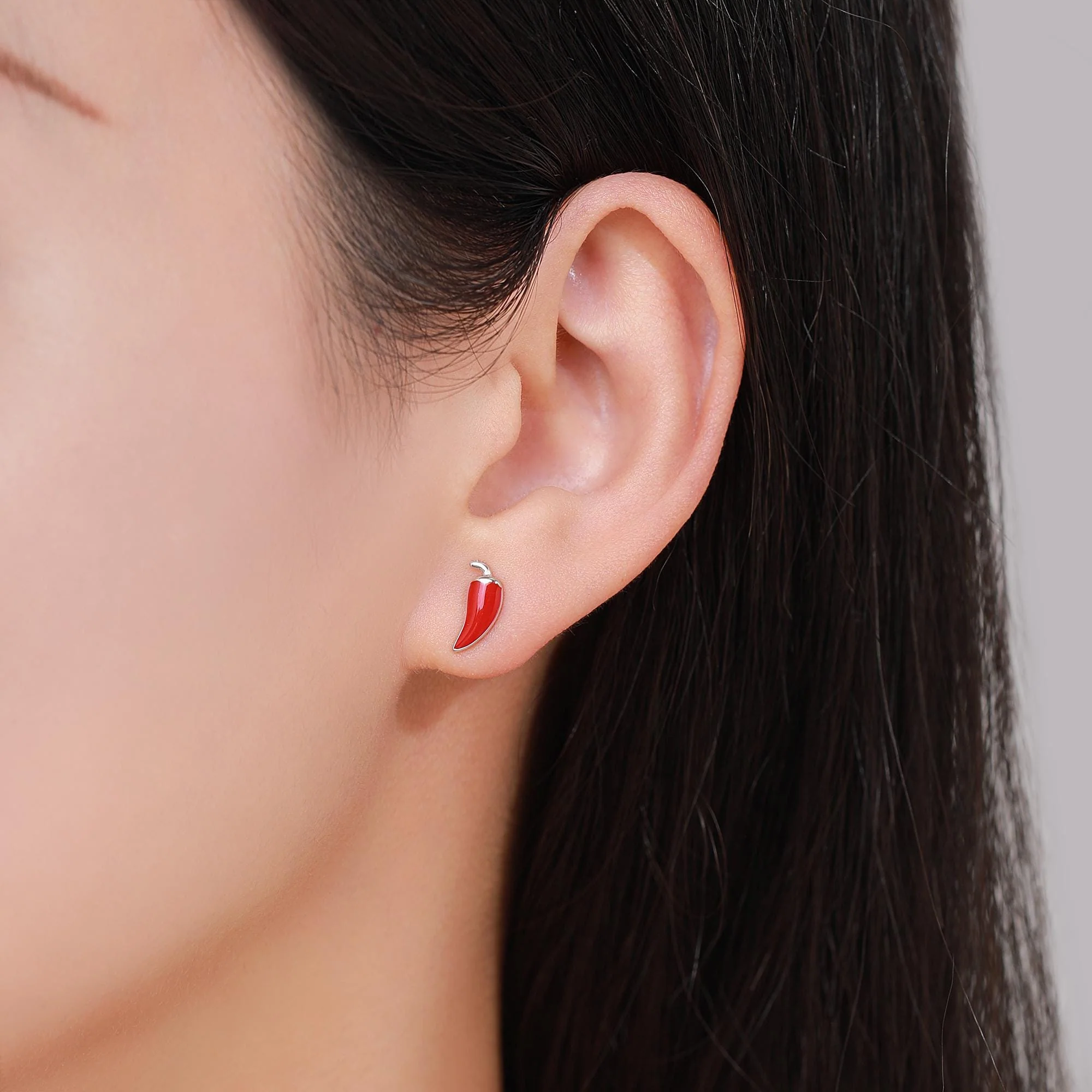 Enamel Chilli Pepper Stud Earrings in Sterling Silver, Green Chilli or Red Chilli Earrings, Chilli Pepper Earrings - Image 8