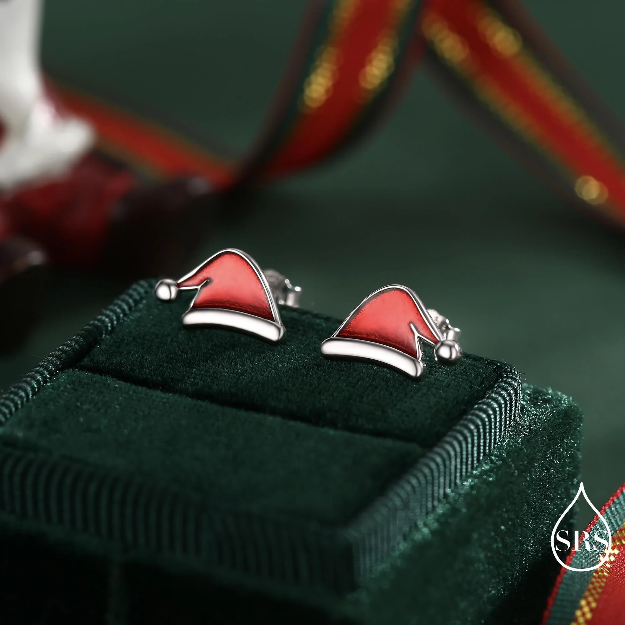 Enamel Christmas Hat Stud Earrings in Sterling Silver, Red Enamel Christmas Earrings, Perfect Christmas Gift - Image 8