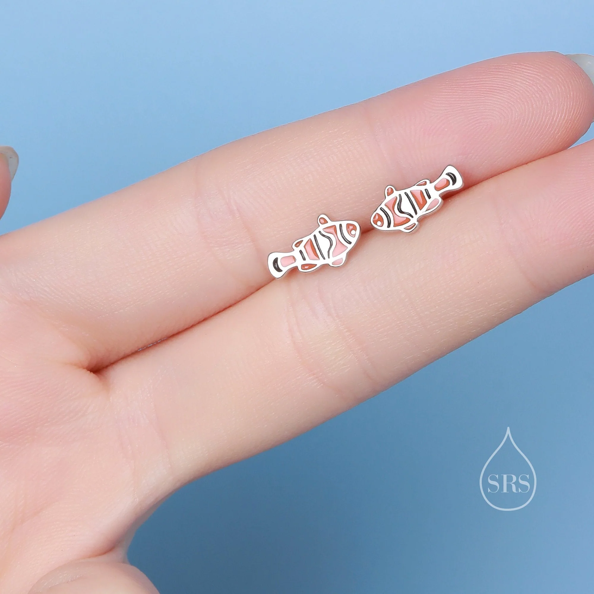 Enamel Clownfish Stud Earrings in Sterling Silver,  Fish Earrings, Tiny Fish Earrings, Tiny Tropical Fish Stud - Image 2
