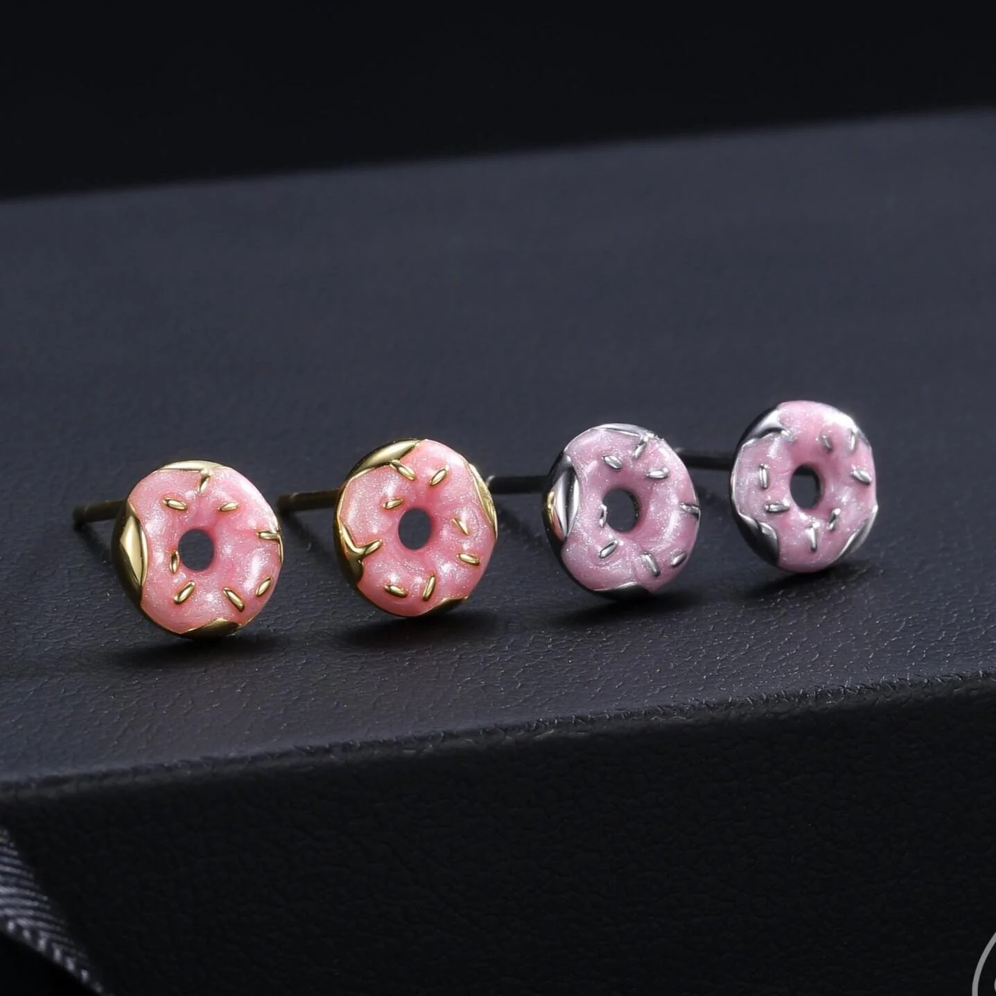 Enamel Glazed Donut Stud Earrings in Sterling Silver, Silver or Gold, Donut Earrings, Food Earrings