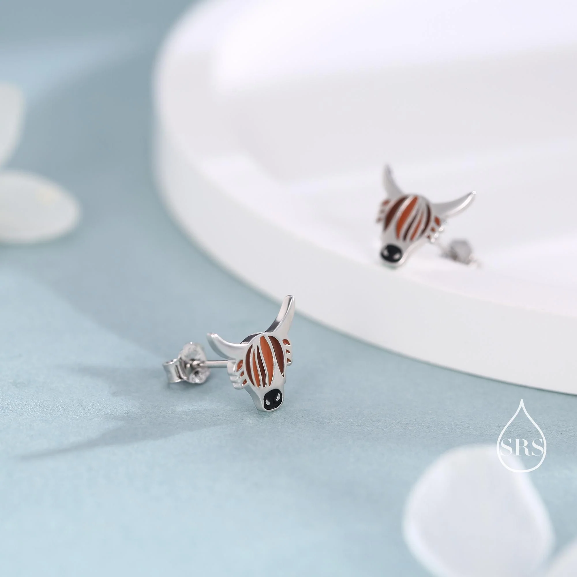 Enamel Highland Cow Stud Earrings in Sterling Silver, Highland Bull Earrings, Cow Earrings, Scottish Design - Image 4