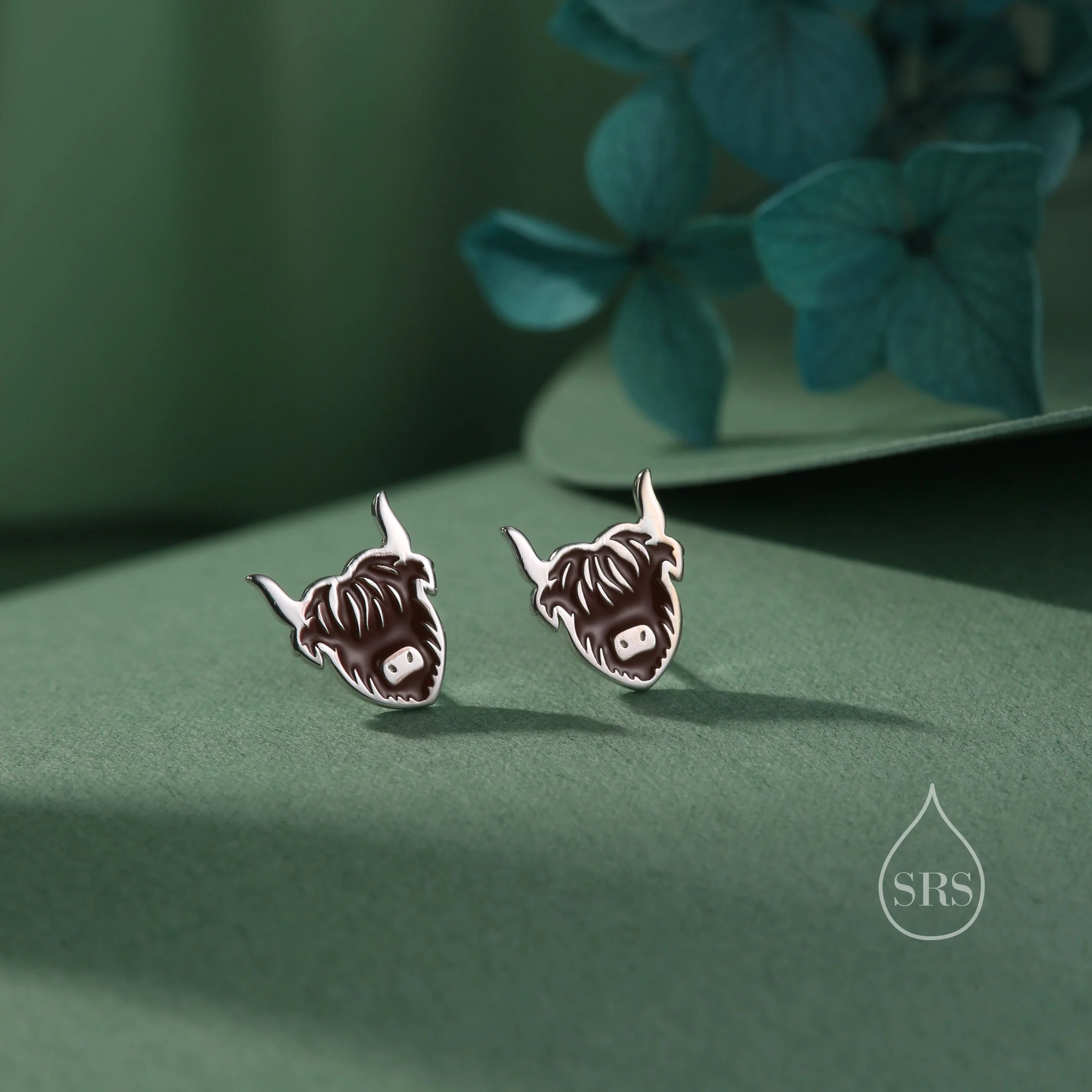 Enamel Highland Cow Stud Earrings in Sterling Silver, Silver or Gold , 2D Highland Bull Earrings, Cow Earrings, Scottish Design - Image 3