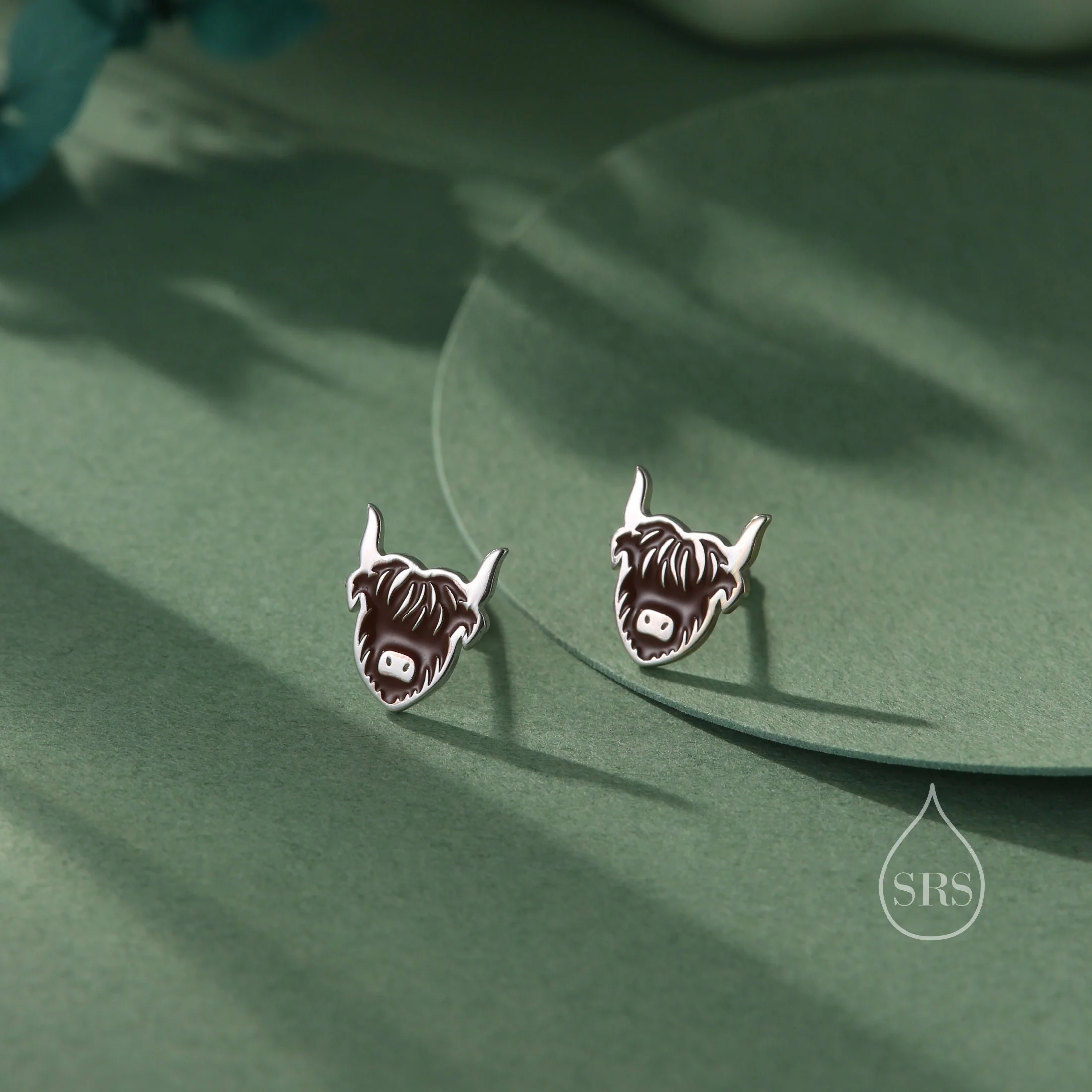 Enamel Highland Cow Stud Earrings in Sterling Silver, Silver or Gold , 2D Highland Bull Earrings, Cow Earrings, Scottish Design - Image 4