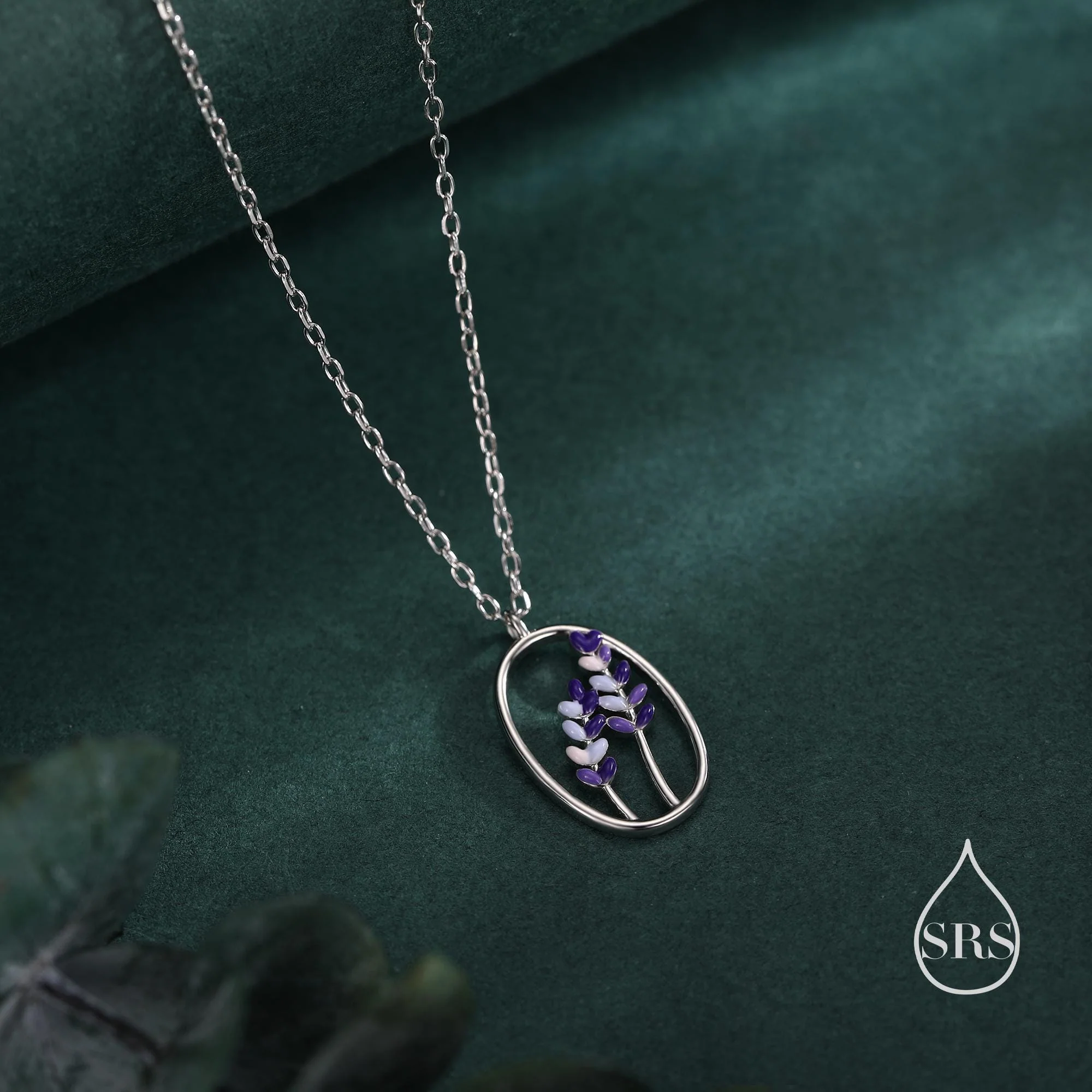 Enamel Lavender Pendant Necklace in Sterling Silver, Silver or Gold Finish, Lavender Flower Necklace - Image 4