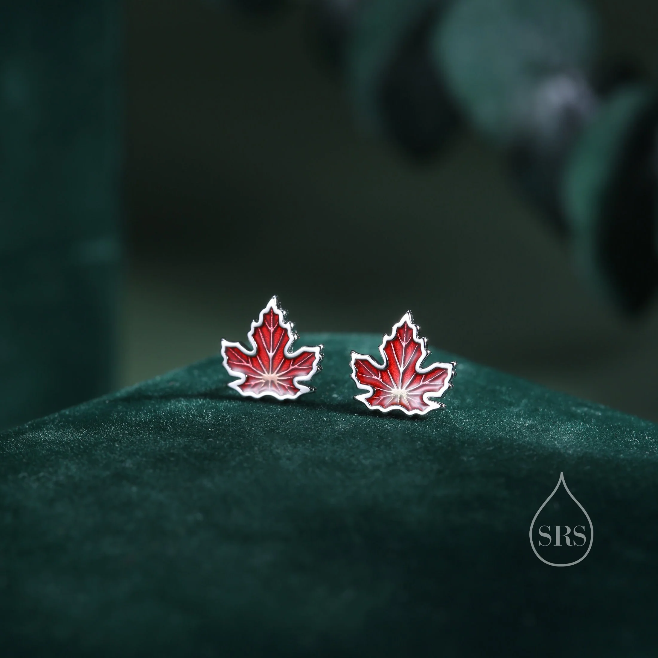 Enamel Maple Leaf Stud Earrings in Sterling Silver, Petite Maple Leaf Earrings, Small Leaf Stud, Nature Inspired - Image 3