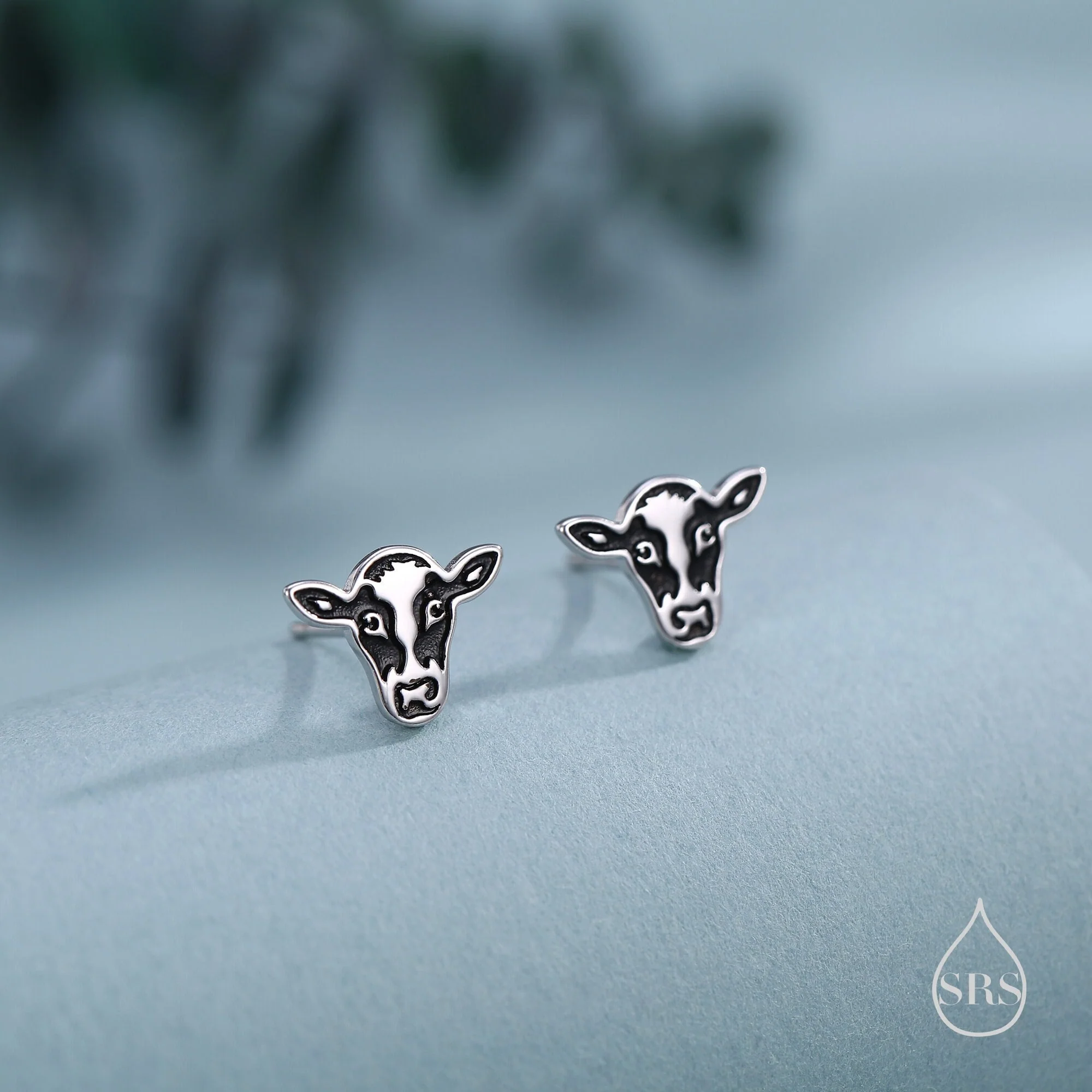 Enamel Painted Dairy Cow Stud Earrings in Sterling Silver - Cute Farm Animal Stud Earrings - Cute, Fun, Whimsical