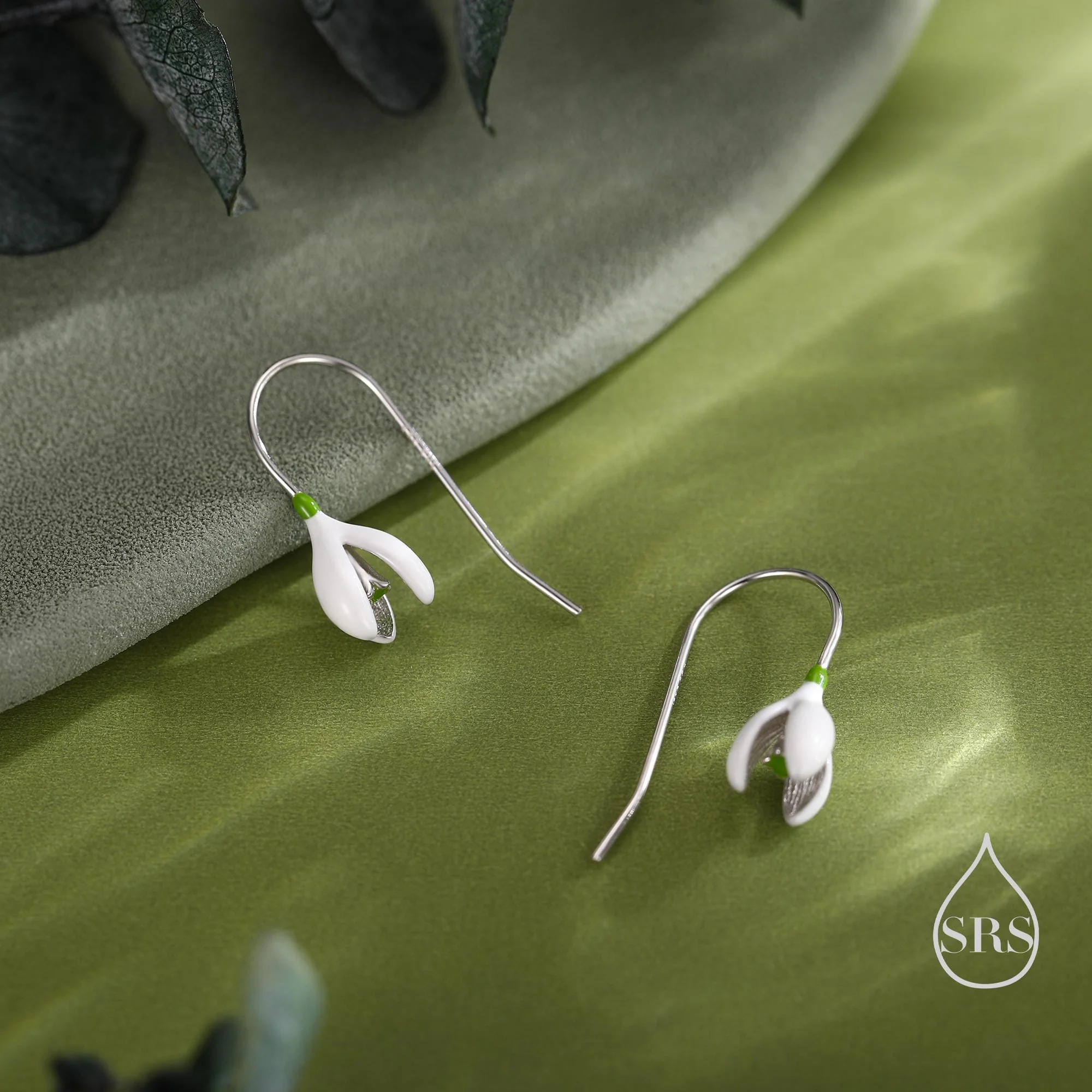 Sterling Silver Enamel Snowdrop Flower Drop Earrings - Image 5