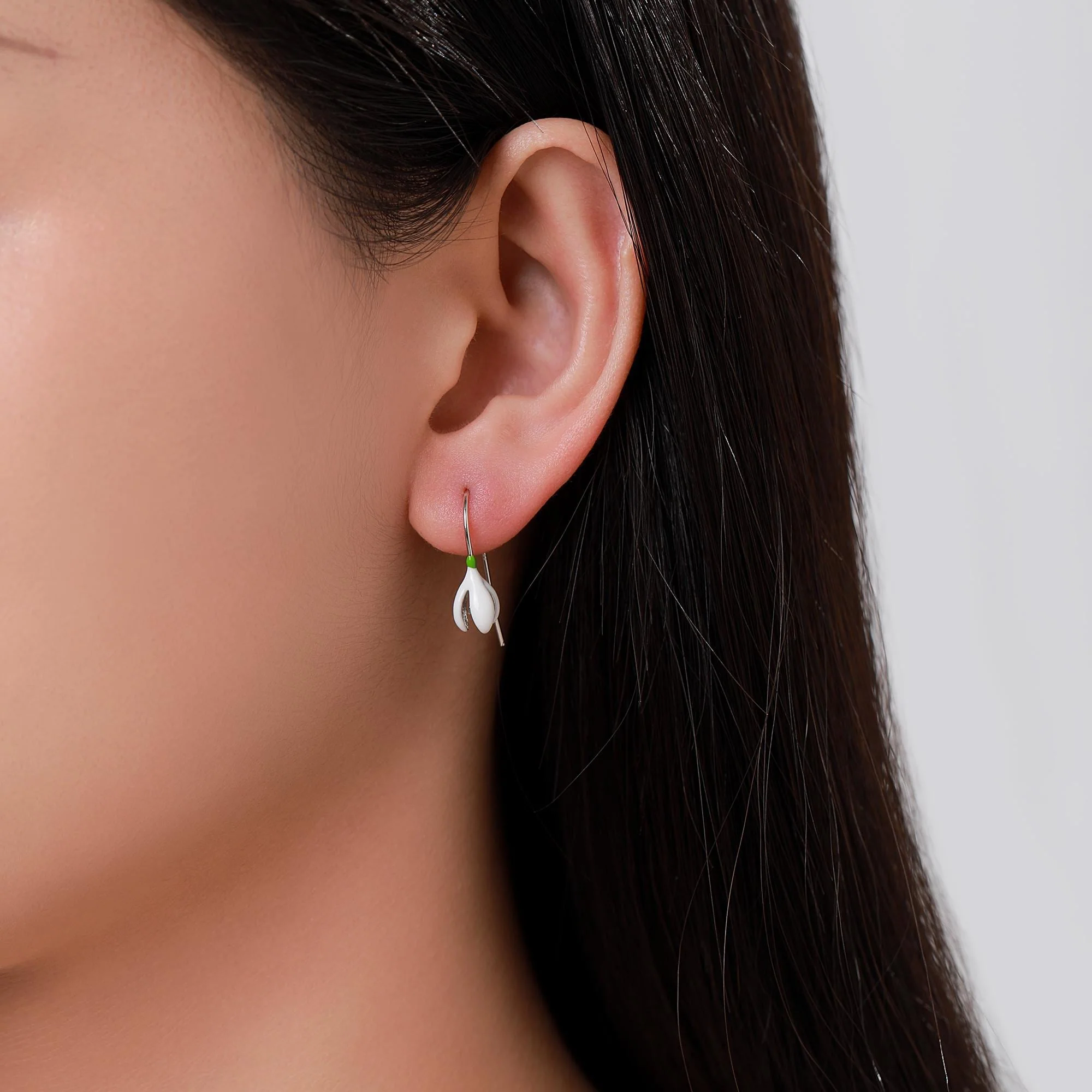 Sterling Silver Enamel Snowdrop Flower Drop Earrings - Image 6